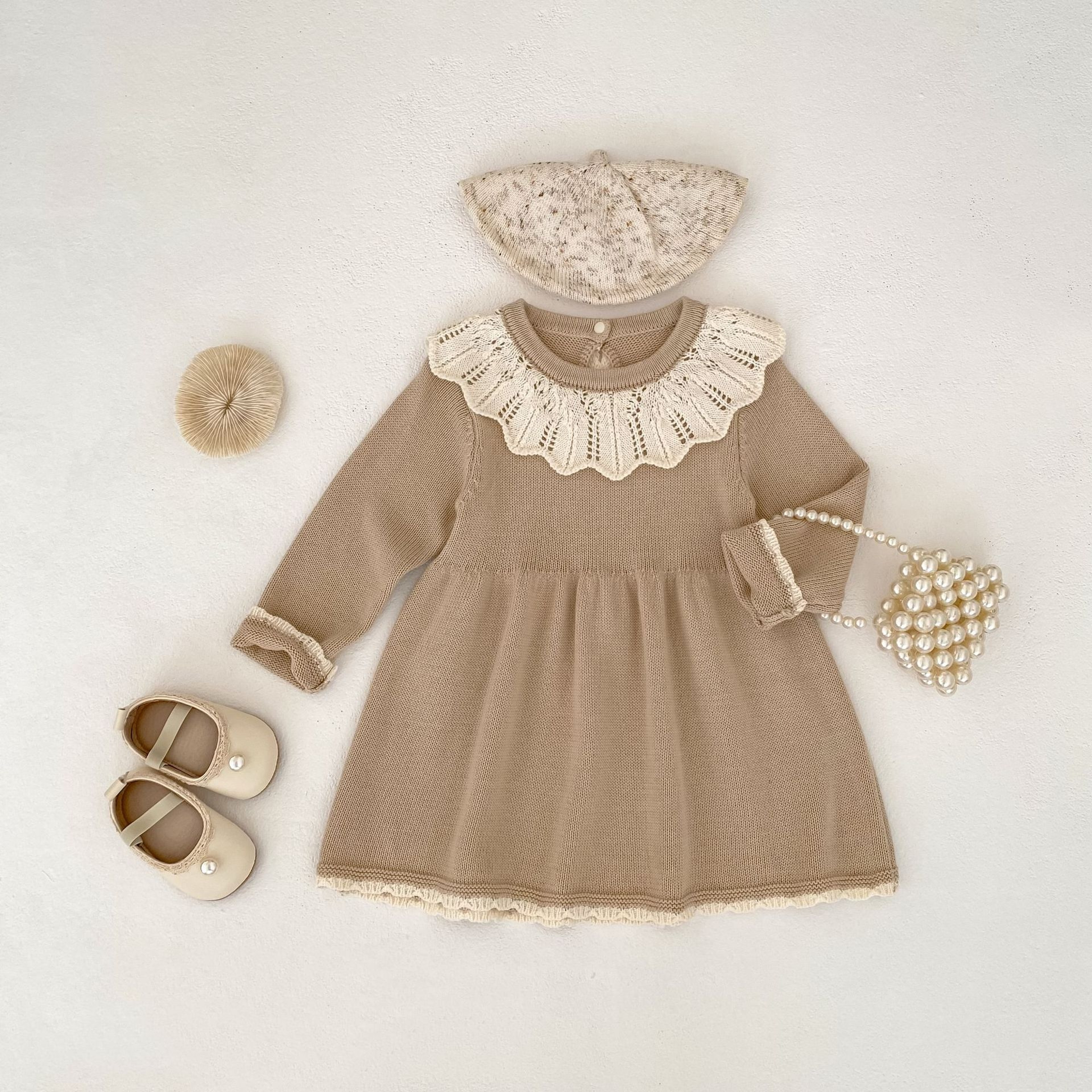 Knitted long sleeved dress for baby girls 0-3 years old new autumn baby clothing lace princess party dress – view 6