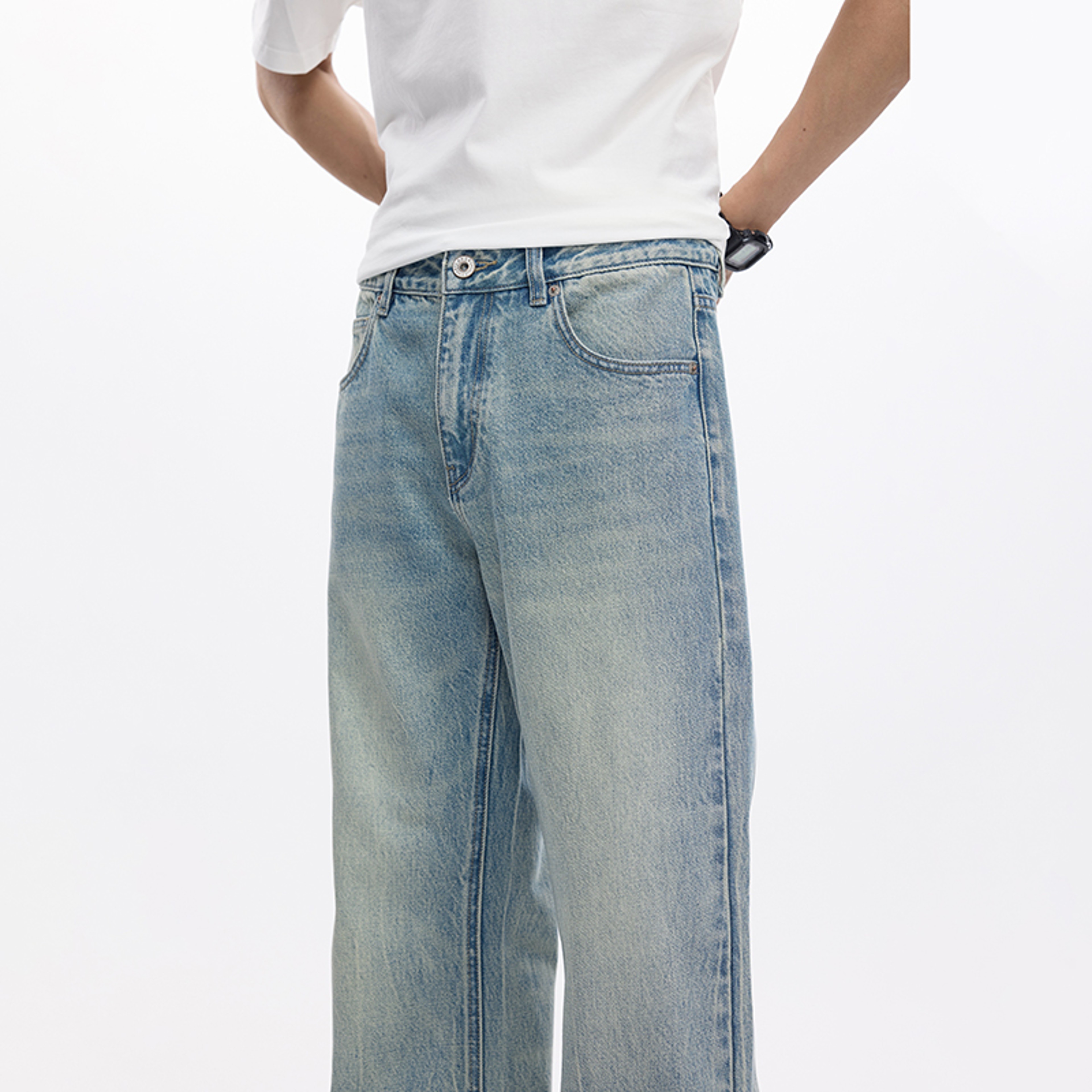 Light Blue Streetwear Loose Fit Bootcut Jeans Spring Jeans For Men Flared Pants Mens Trousers Quali 3