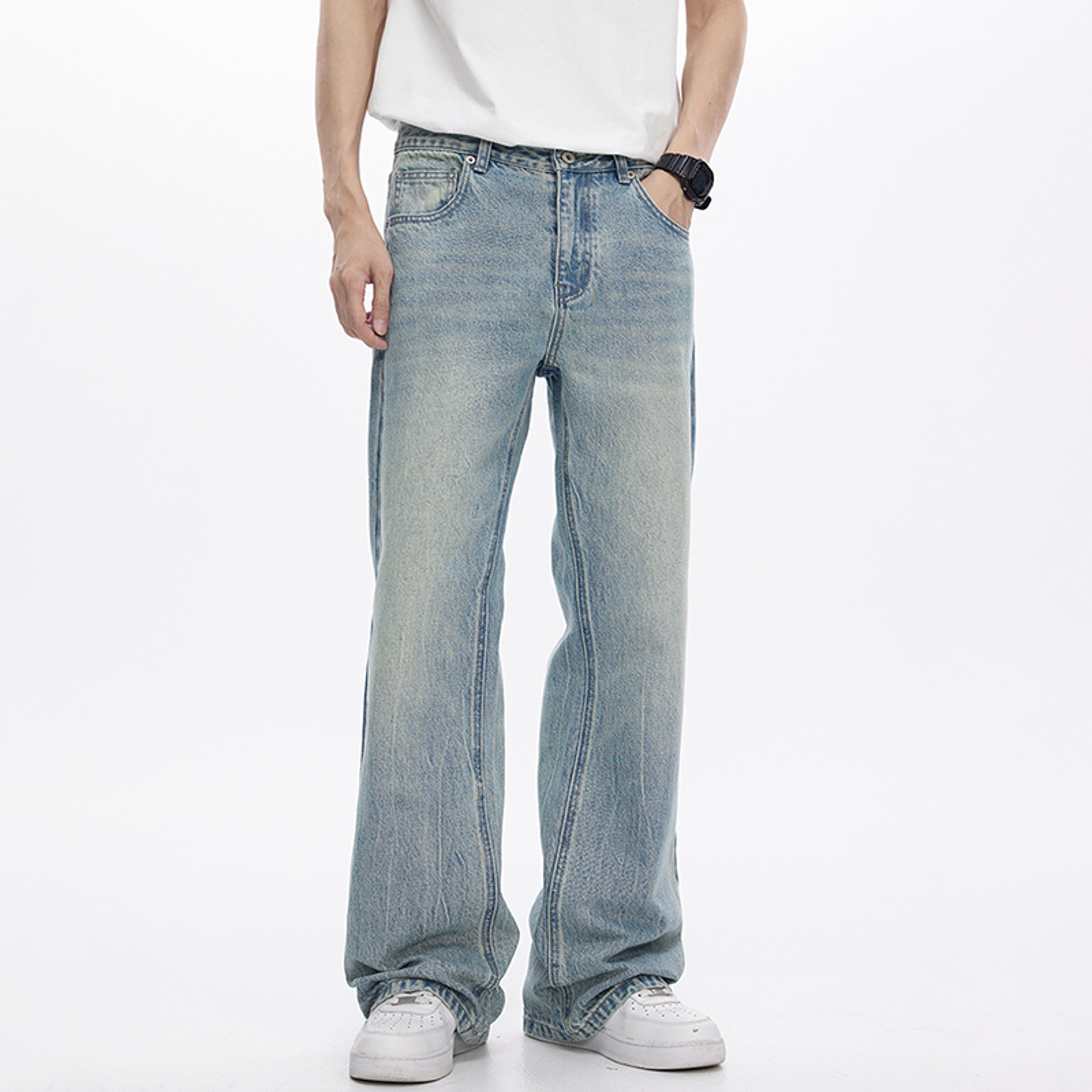 Light Blue Streetwear Loose Fit Bootcut Jeans Spring Jeans For Men Flared Pants Mens Trousers Quali 4