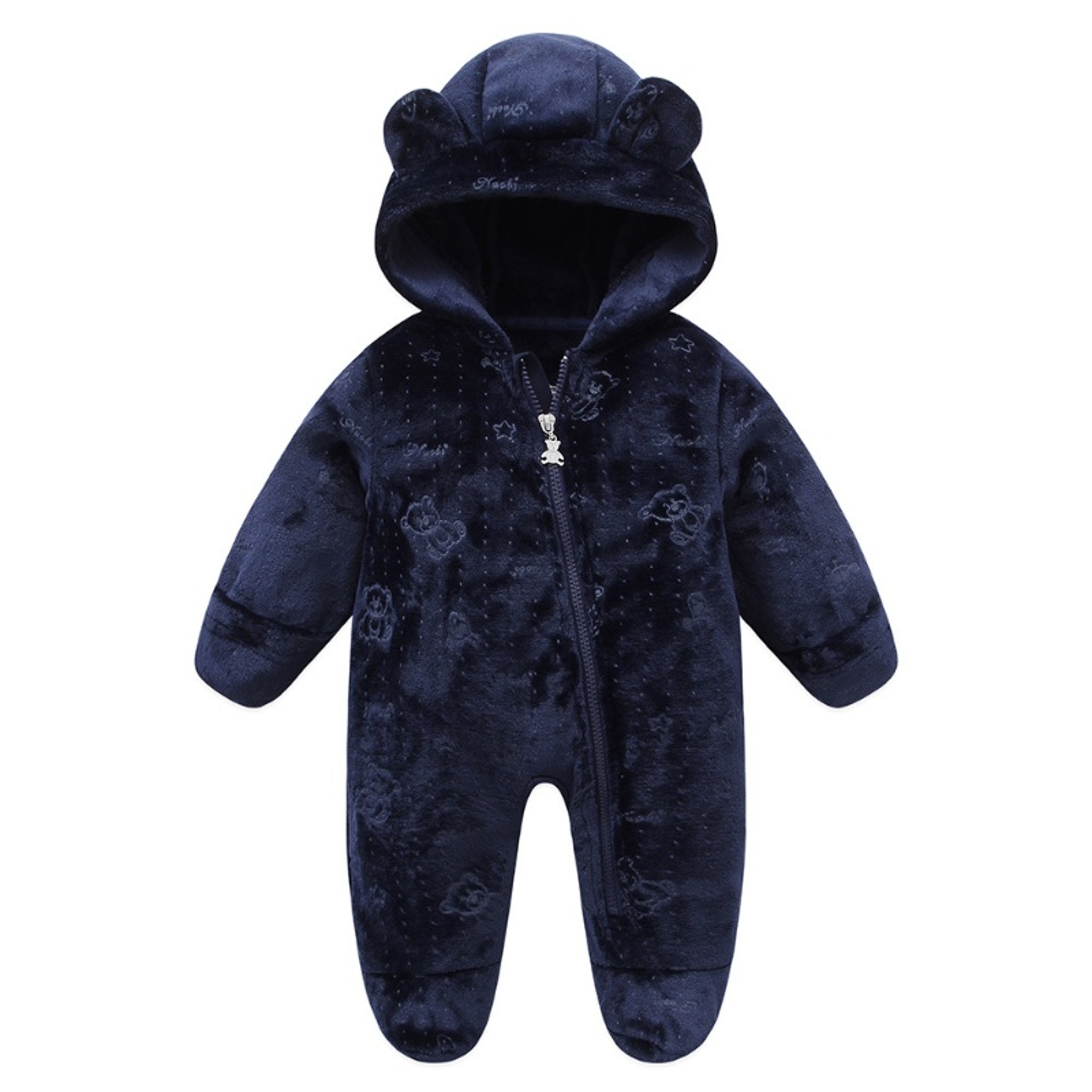 Autumn Winter Newborn Baby Footed Romper Warm Fleece Jumpsuit with Bear Ears Cute Star Cartoon Print One Piece Outfit – view 9