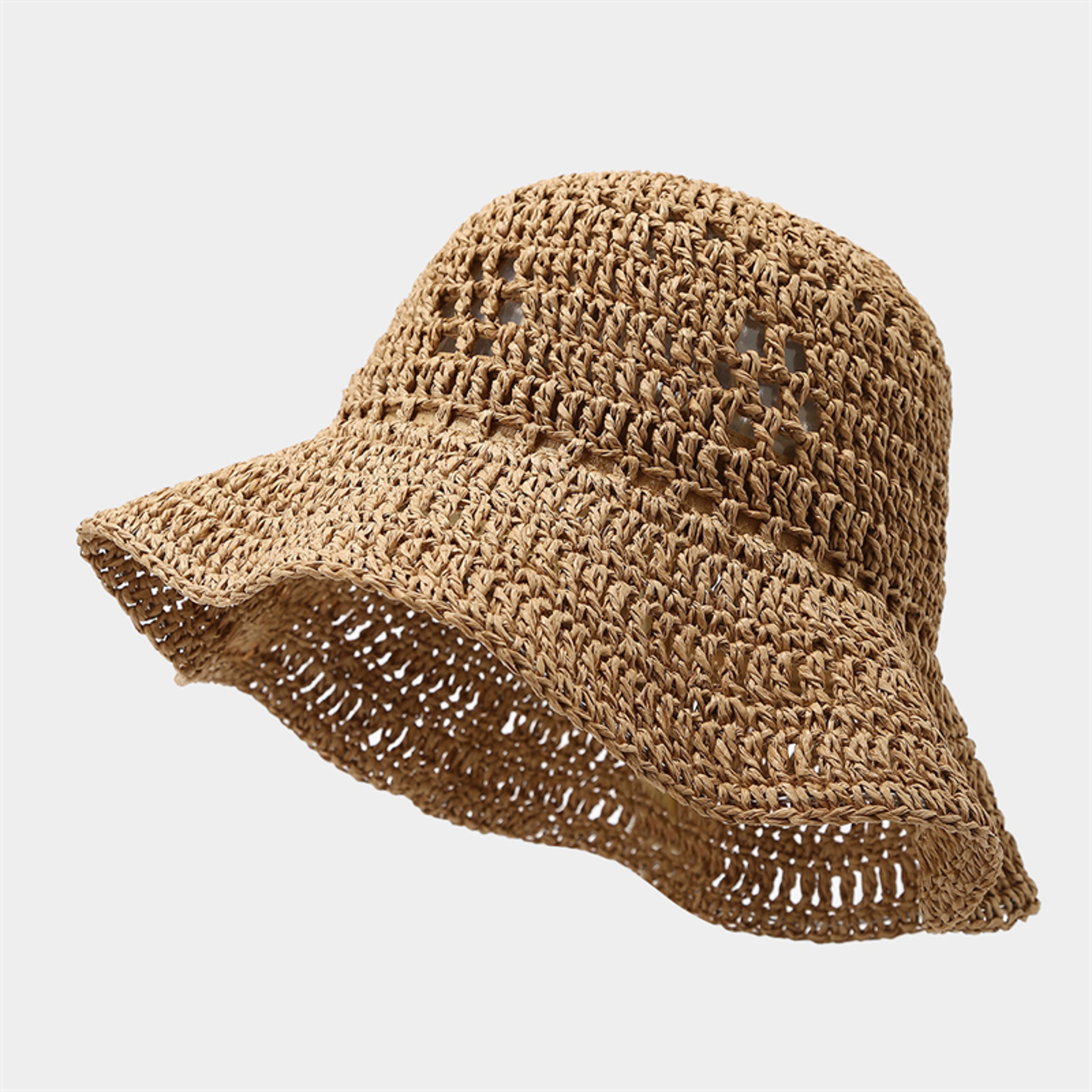 Womens Straw Bucket Hat Breathable Wide Brim Sunshade For Beach Travel 5