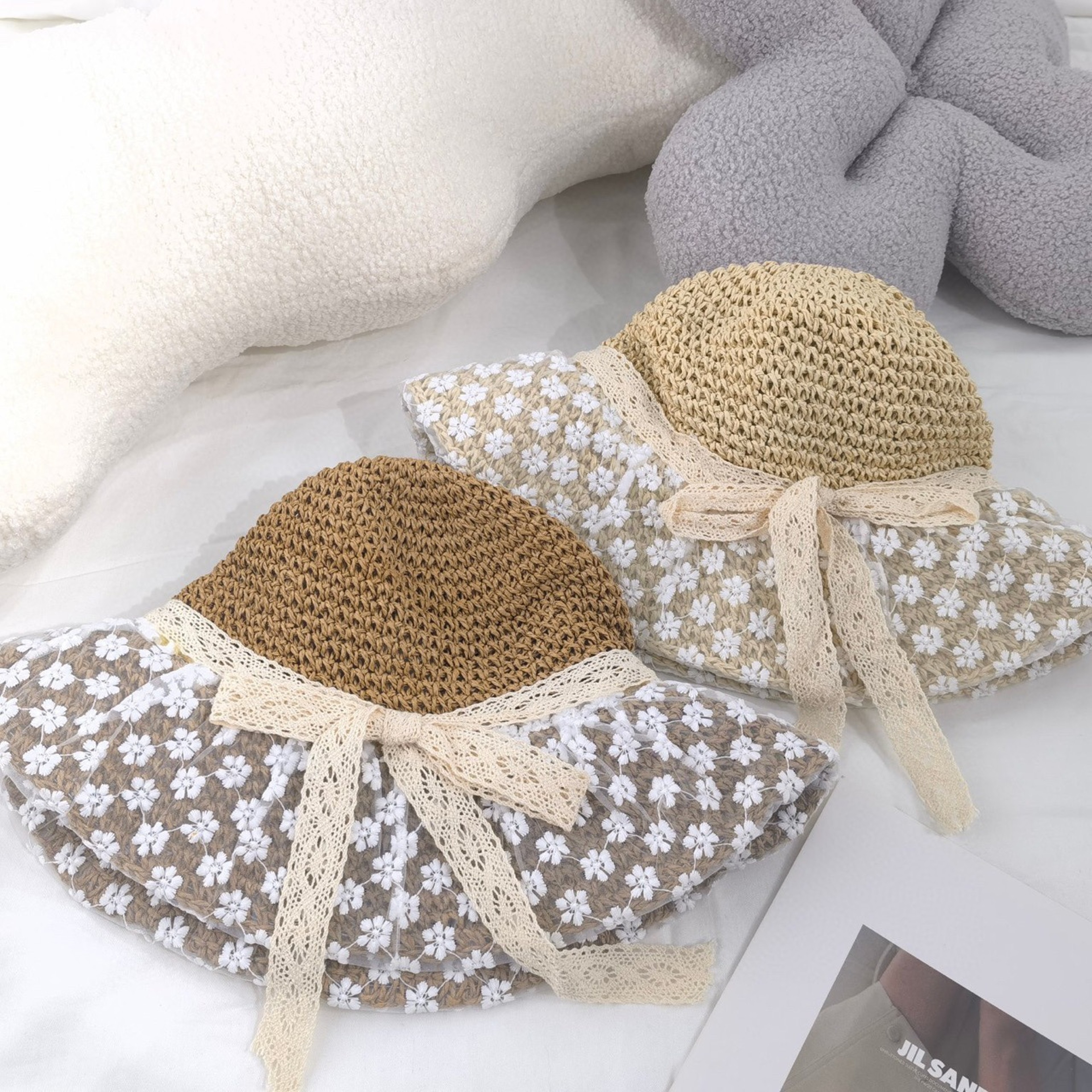 Elegant Floral Lace Wide Brim Sun Hat – Foldable Straw Beach Hat for Summer Travel & Vacation – view 5