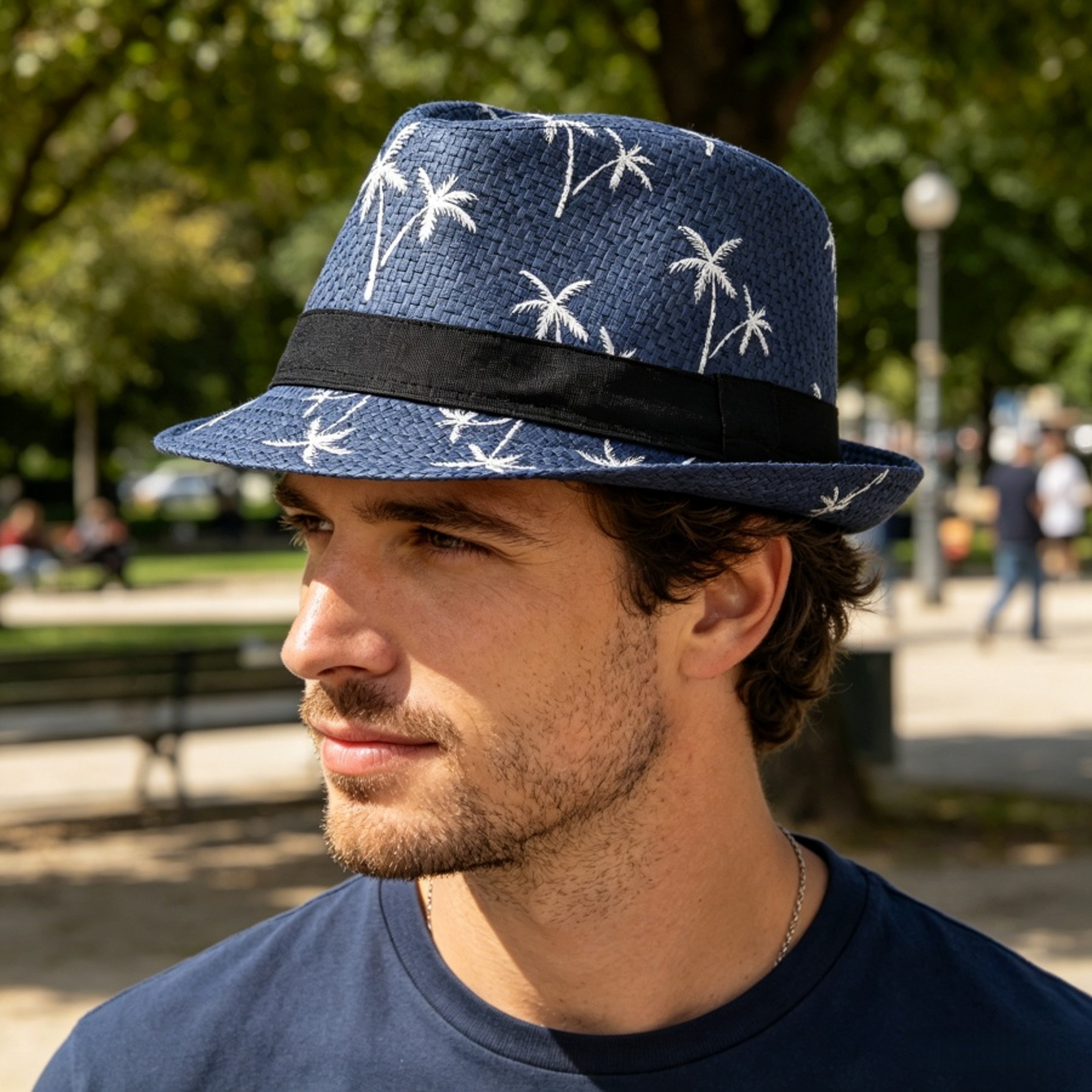 Coconut Tree Print Straw Jazz Hat For Men 1