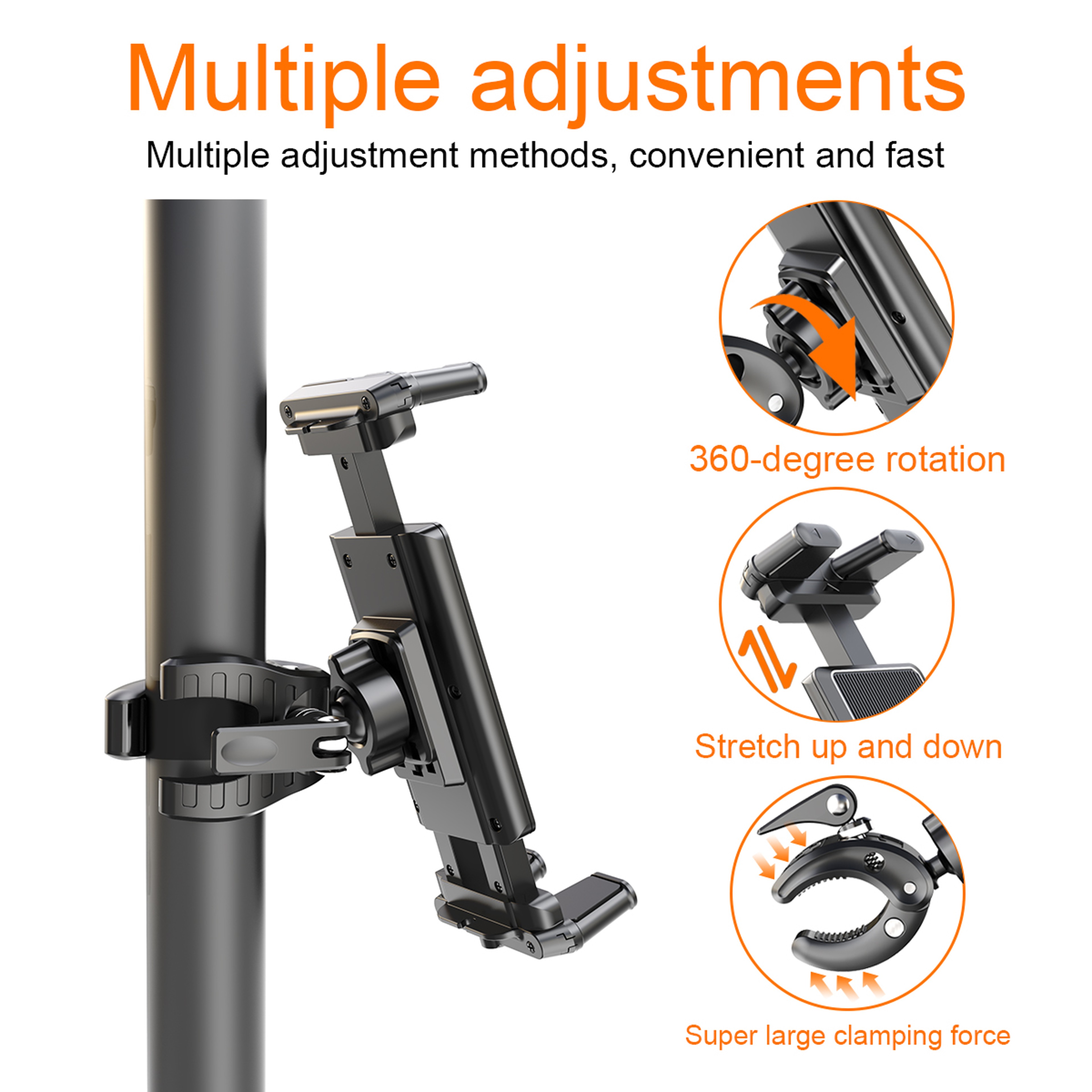 Universal Phone and Tablet Holder for Treadmills, Spin Bikes, Strollers, Wheelchairs, Golf Carts, and Music Stands – view 3
