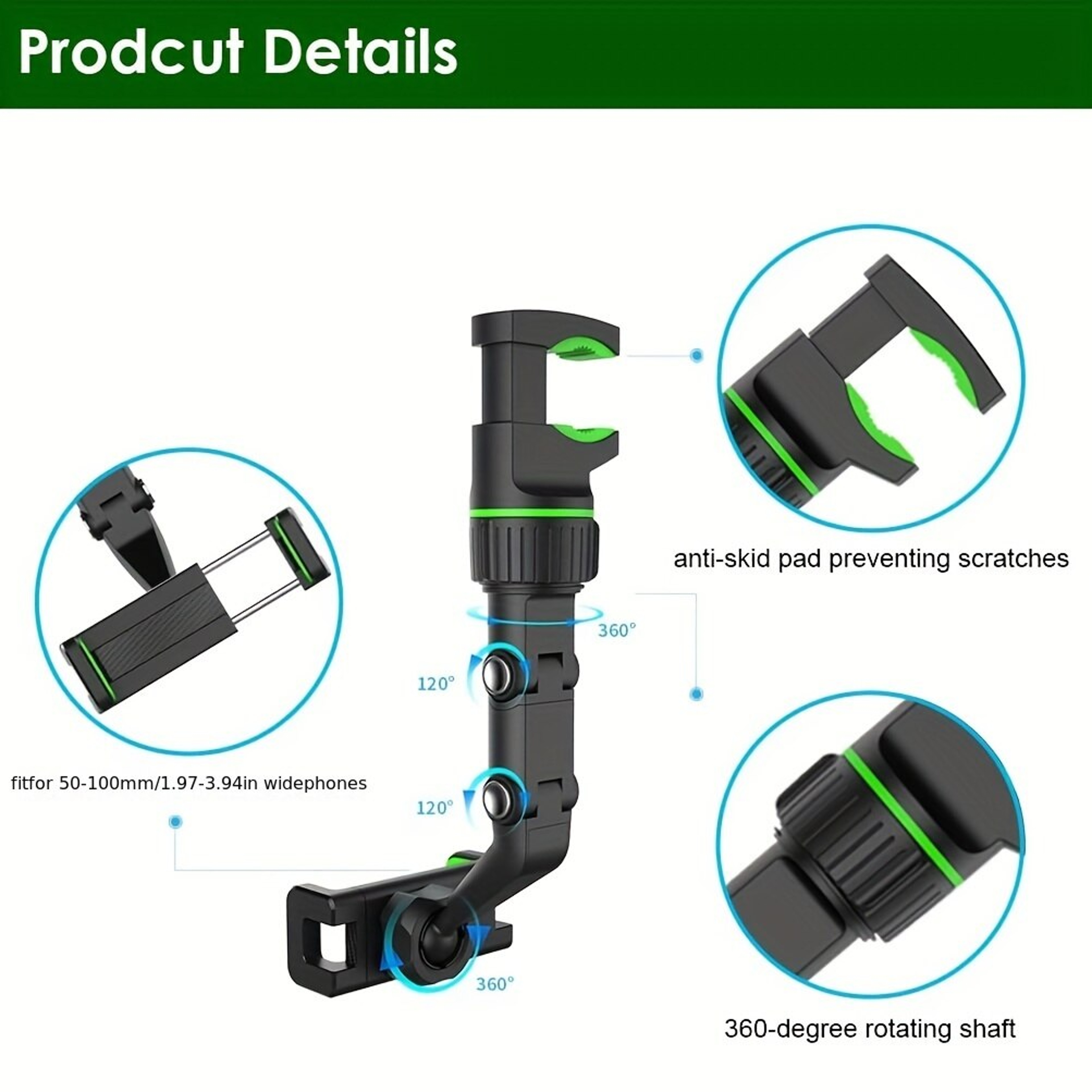 Multifunctional Rearview Mirror Phone Holder Rotatable  Retractable Car Mount For All Vehicles 2