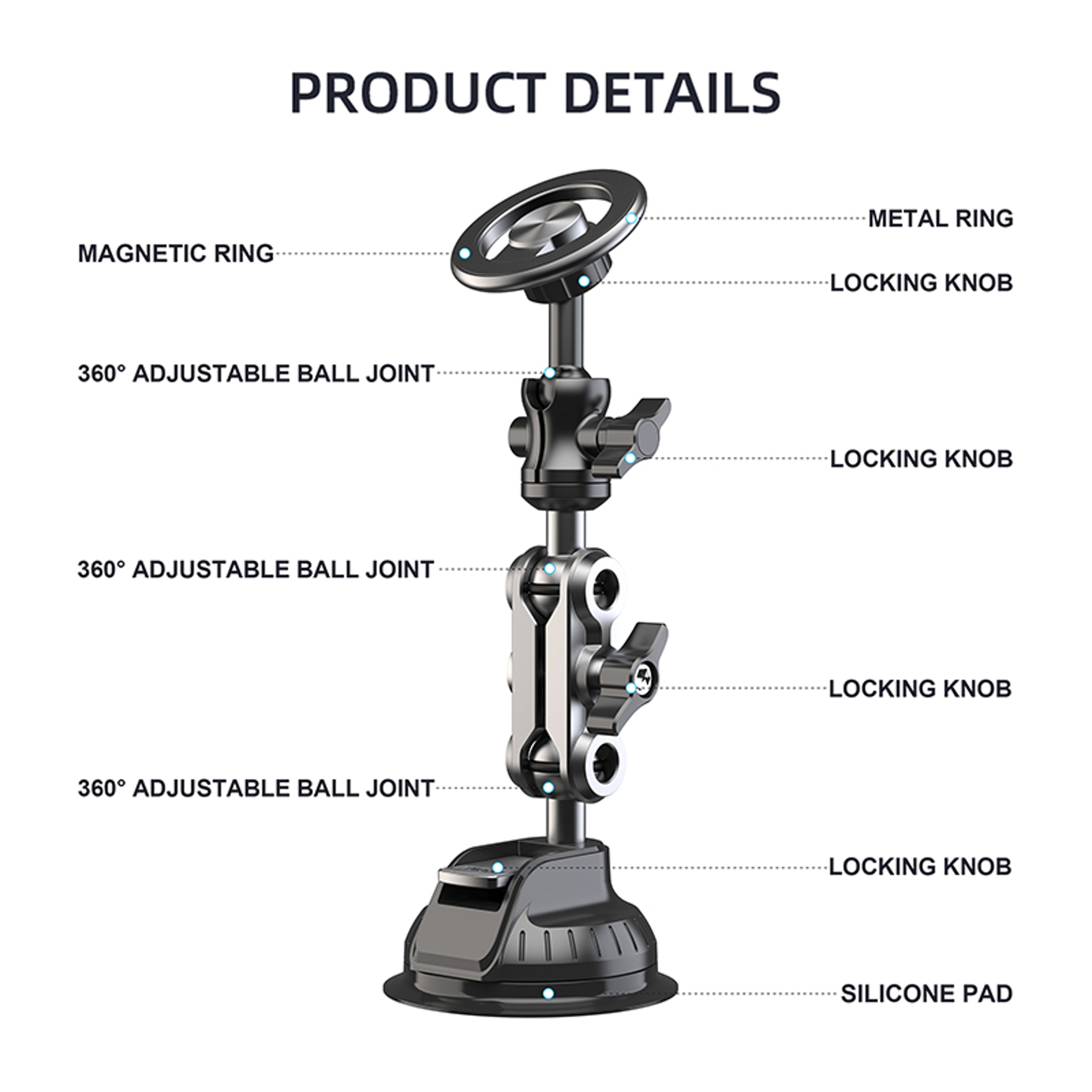Universal Magic Arm Phone Mount Suction Magnetic Car Holder For Vlog Shooting 5