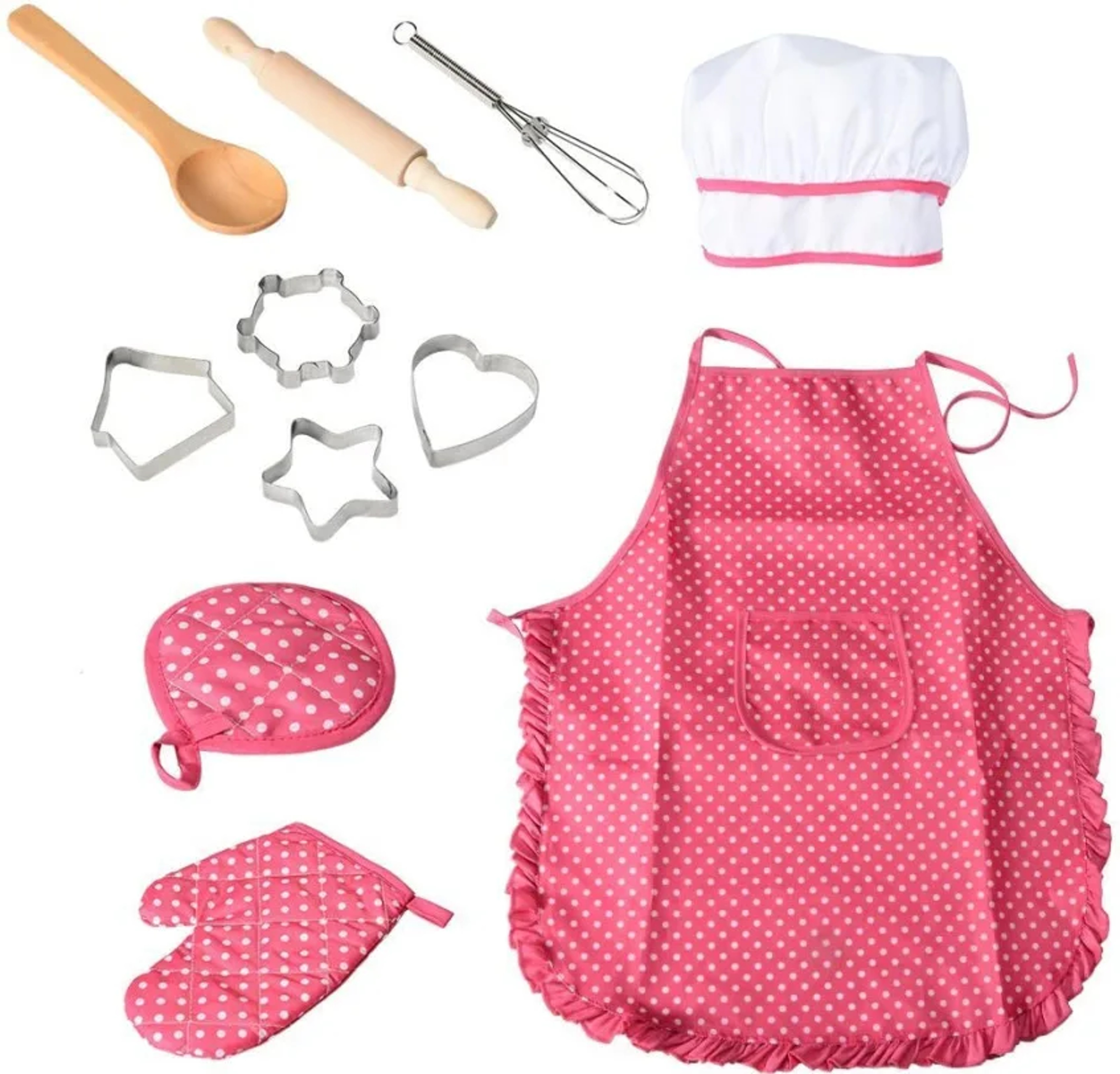 Kids Apron for Little Girls, Pink Chef Baking Set, Kitchen Cooking Play House Tools for Pretend Play Simulation – view 8