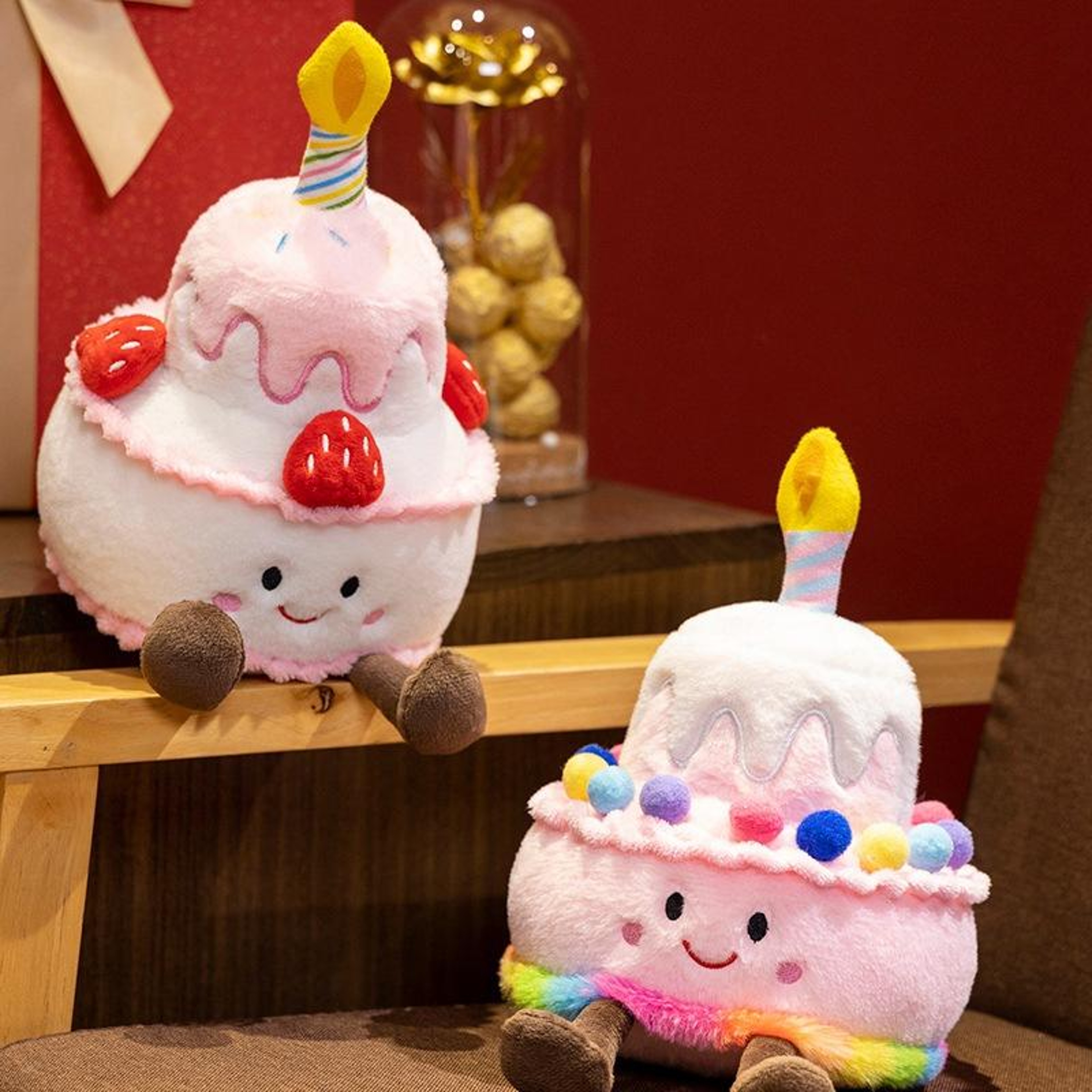 Handmade Pink Strawberry Cake Plush Toy Cute Cotton Candy Birthday Gift For Girls 1