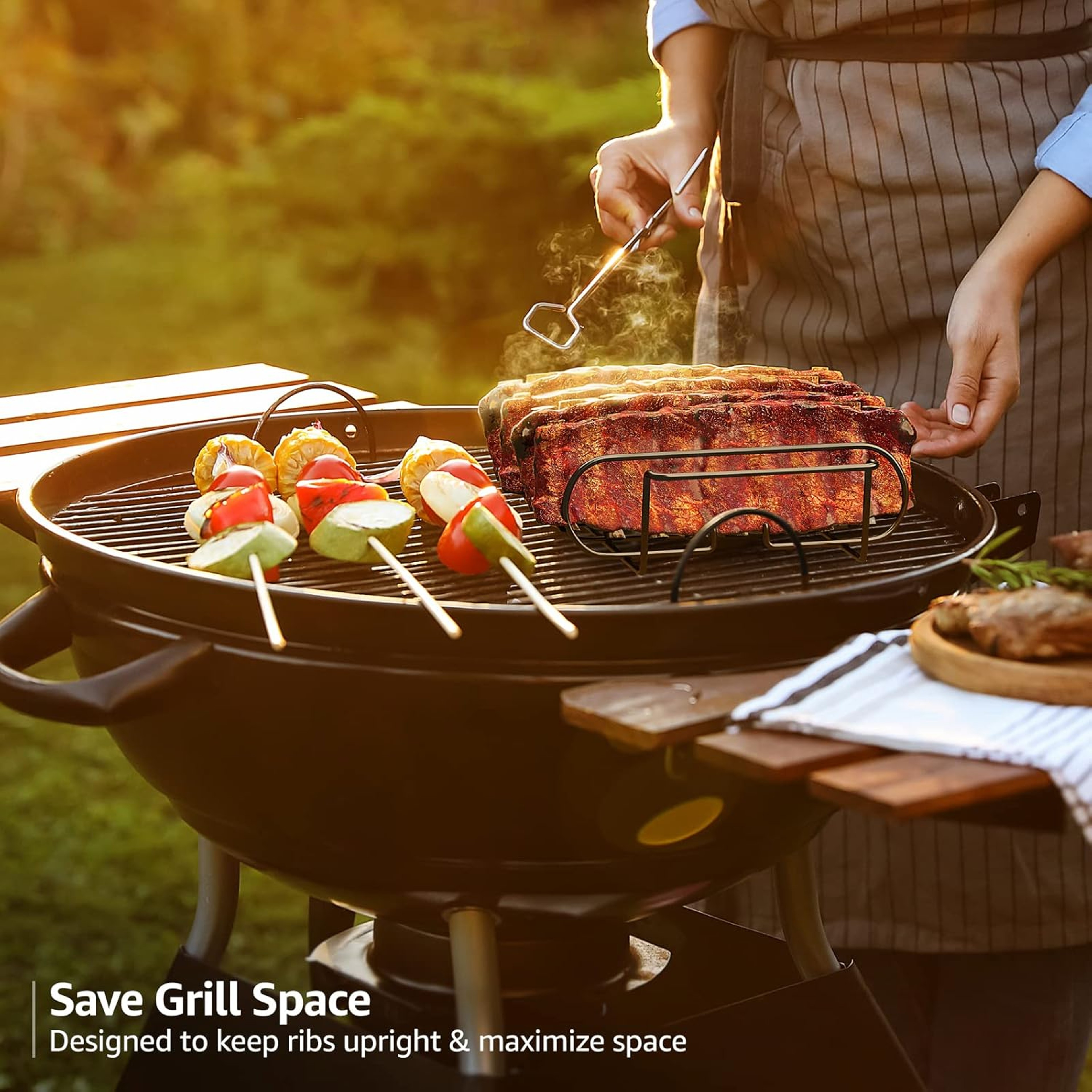 BBQ Rib Rack NonStick Steel Grilling Stand For Perfect Ribs 1