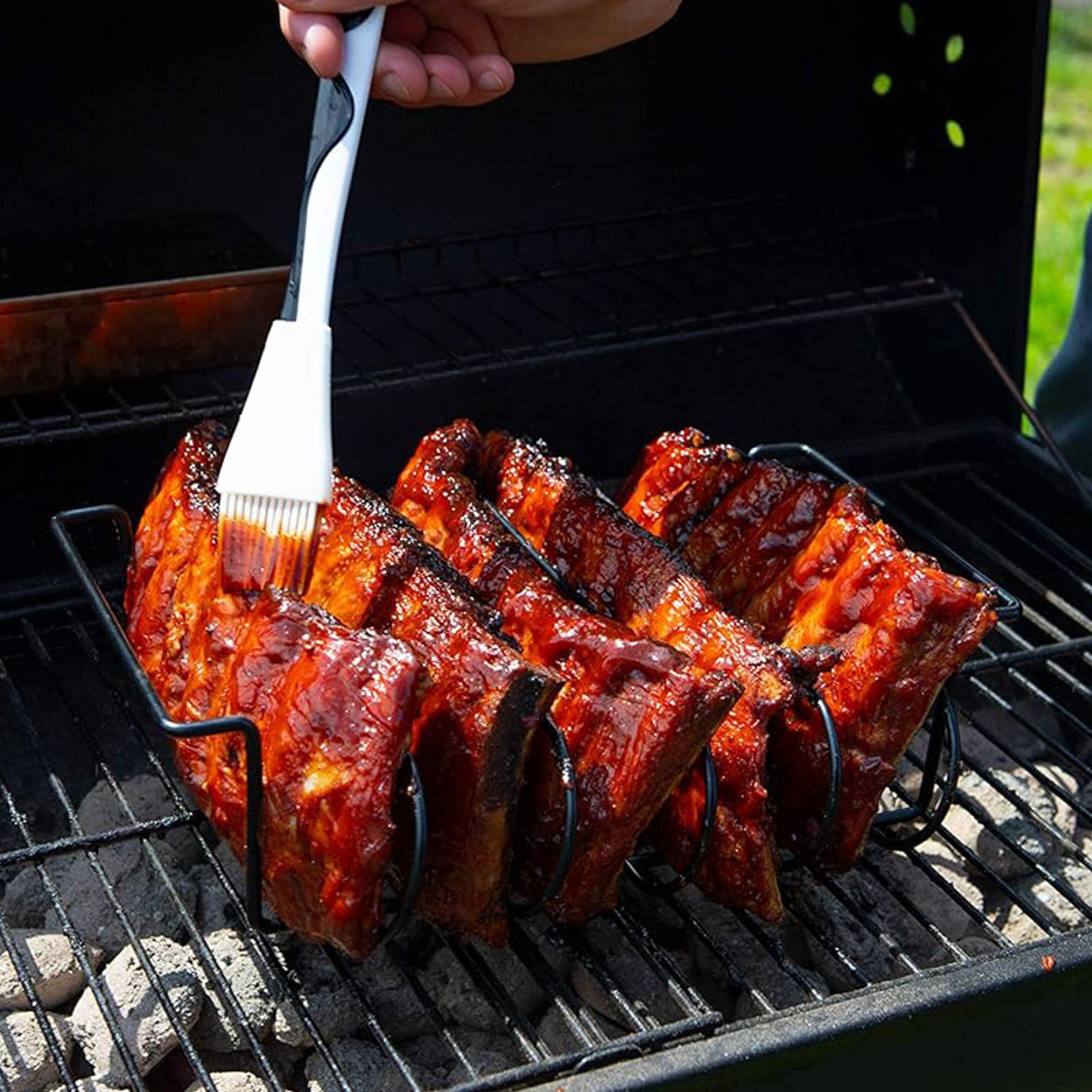 BBQ Rib Rack NonStick Steel Grilling Stand For Perfect Ribs 3