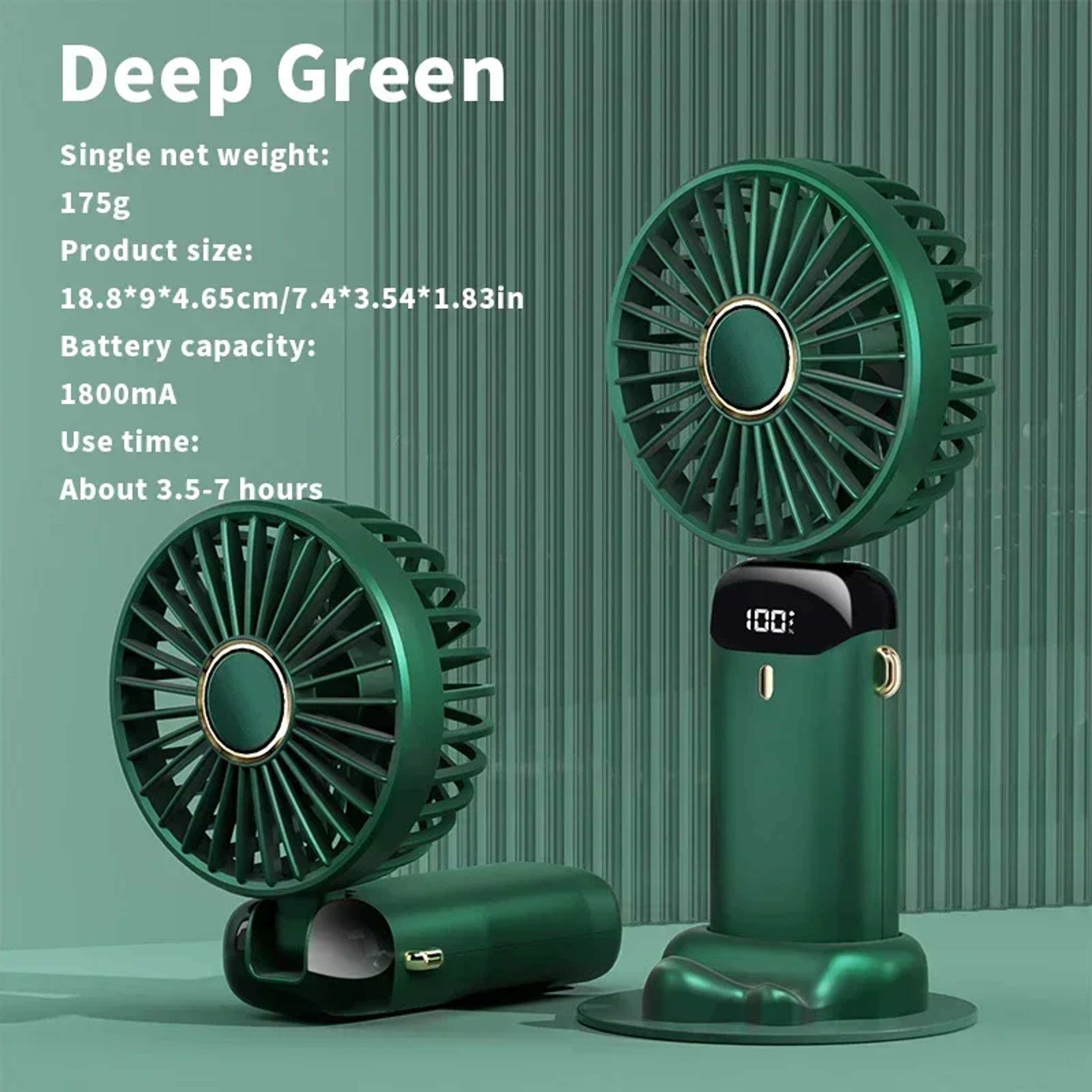 Portable USB Handheld  Neck Fan With LED Display And Phone Stand 3
