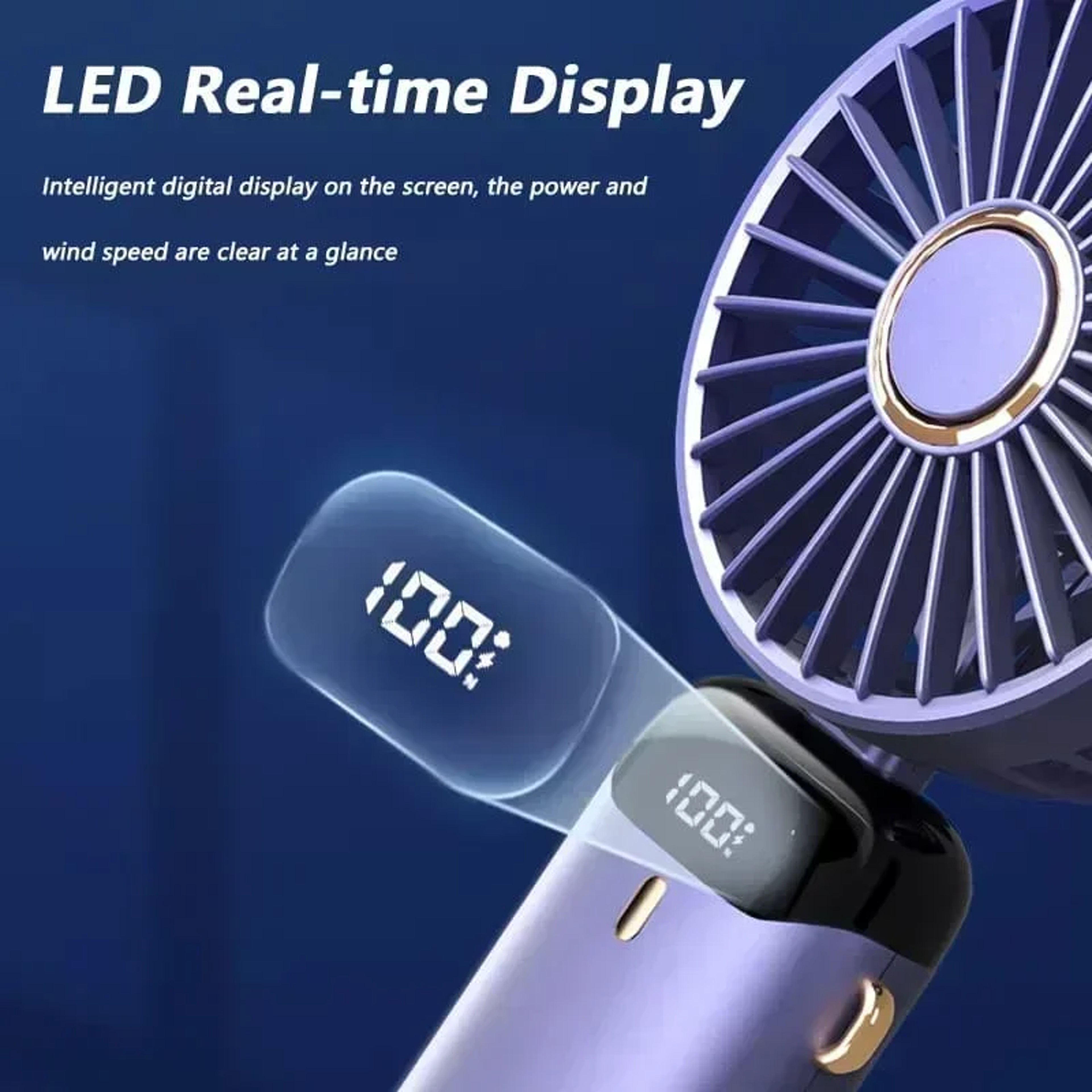 Portable USB Handheld  Neck Fan With LED Display And Phone Stand 6