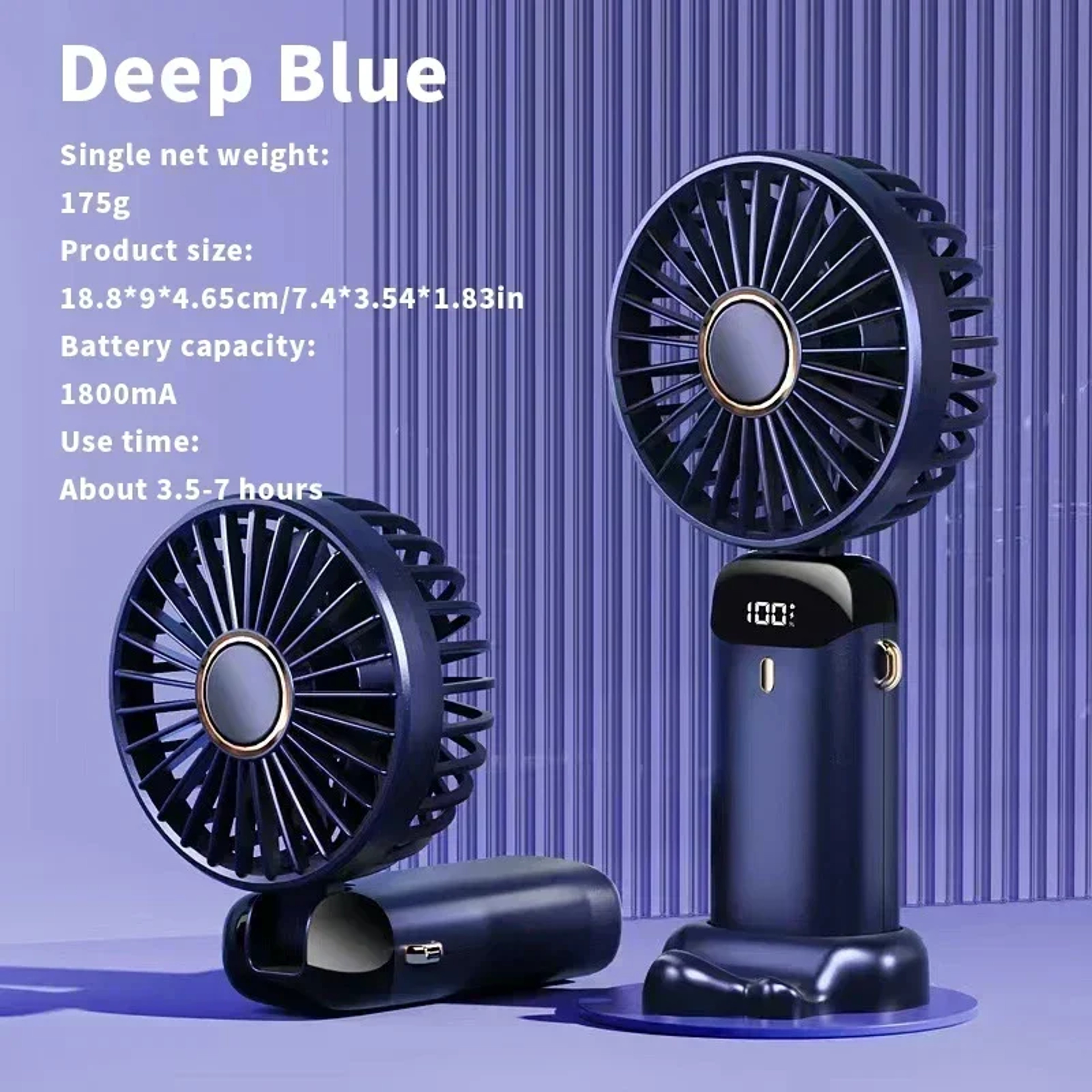 Portable USB Handheld  Neck Fan With LED Display And Phone Stand 1