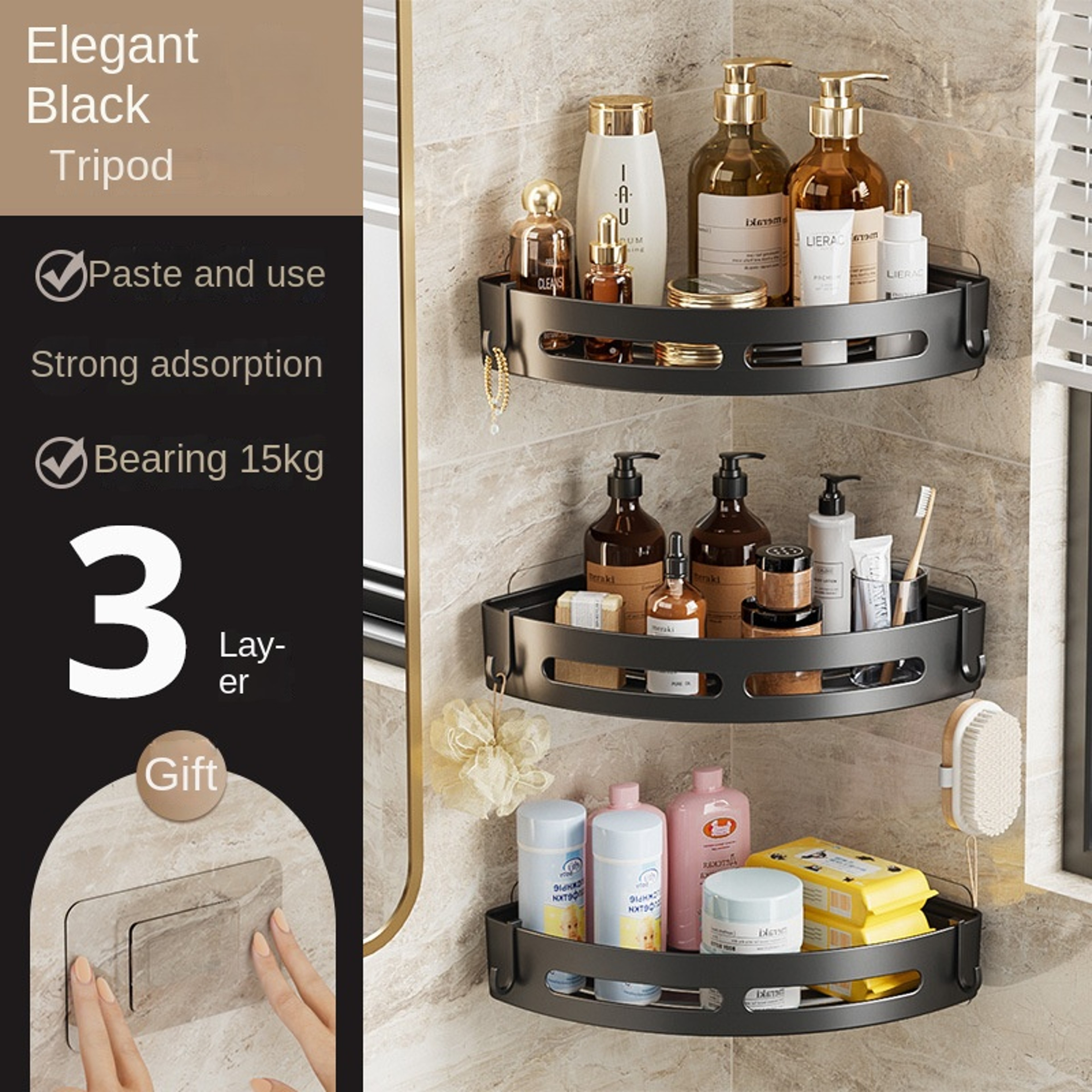 Strong Adhesive No Drill Shower Shelf Waterproof Bathroom Organizer For Shampoo And Towels 7