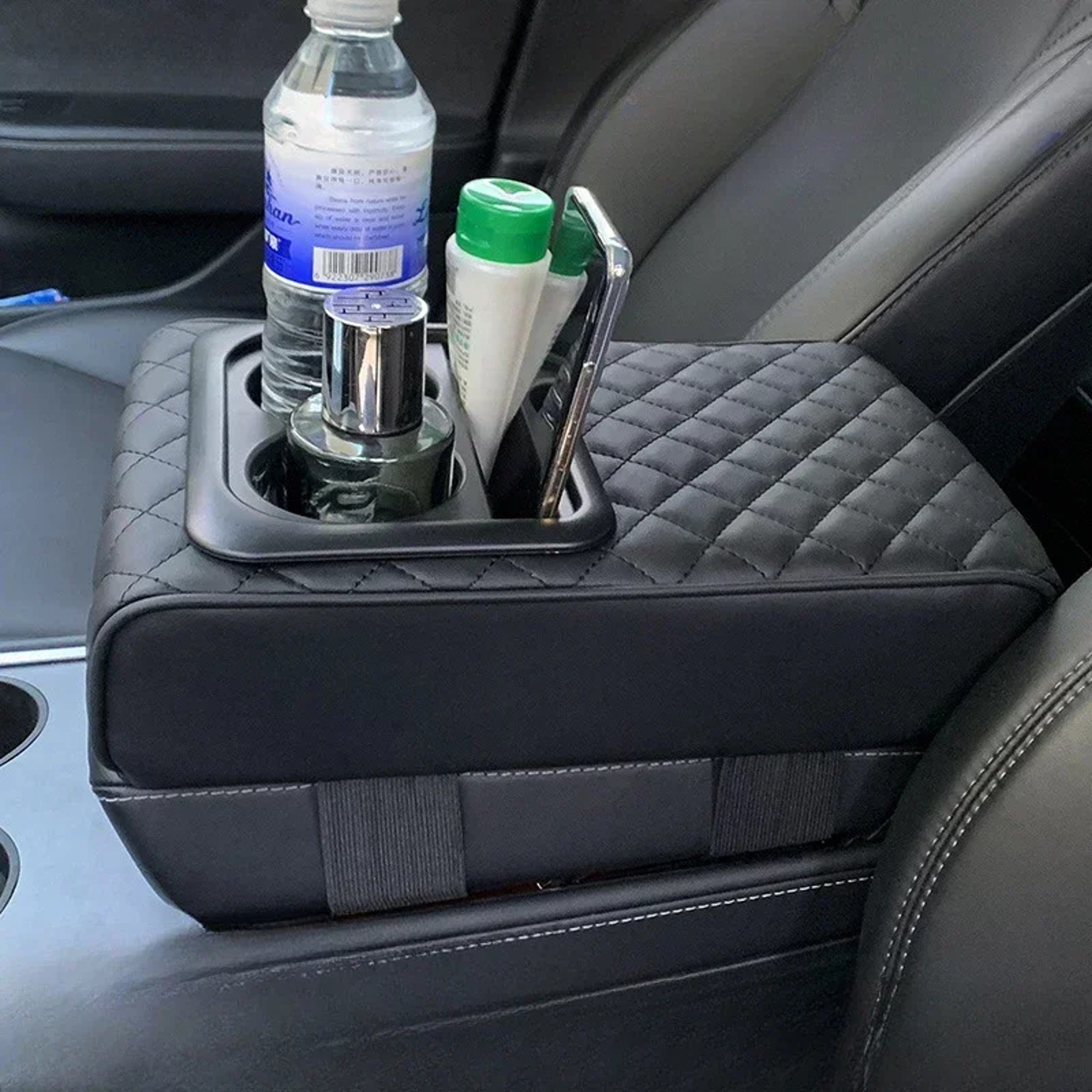PU Leather Car Armrest Cushion With Cup Holder Universal Auto Center Console Pad For Comfort  Prote 0