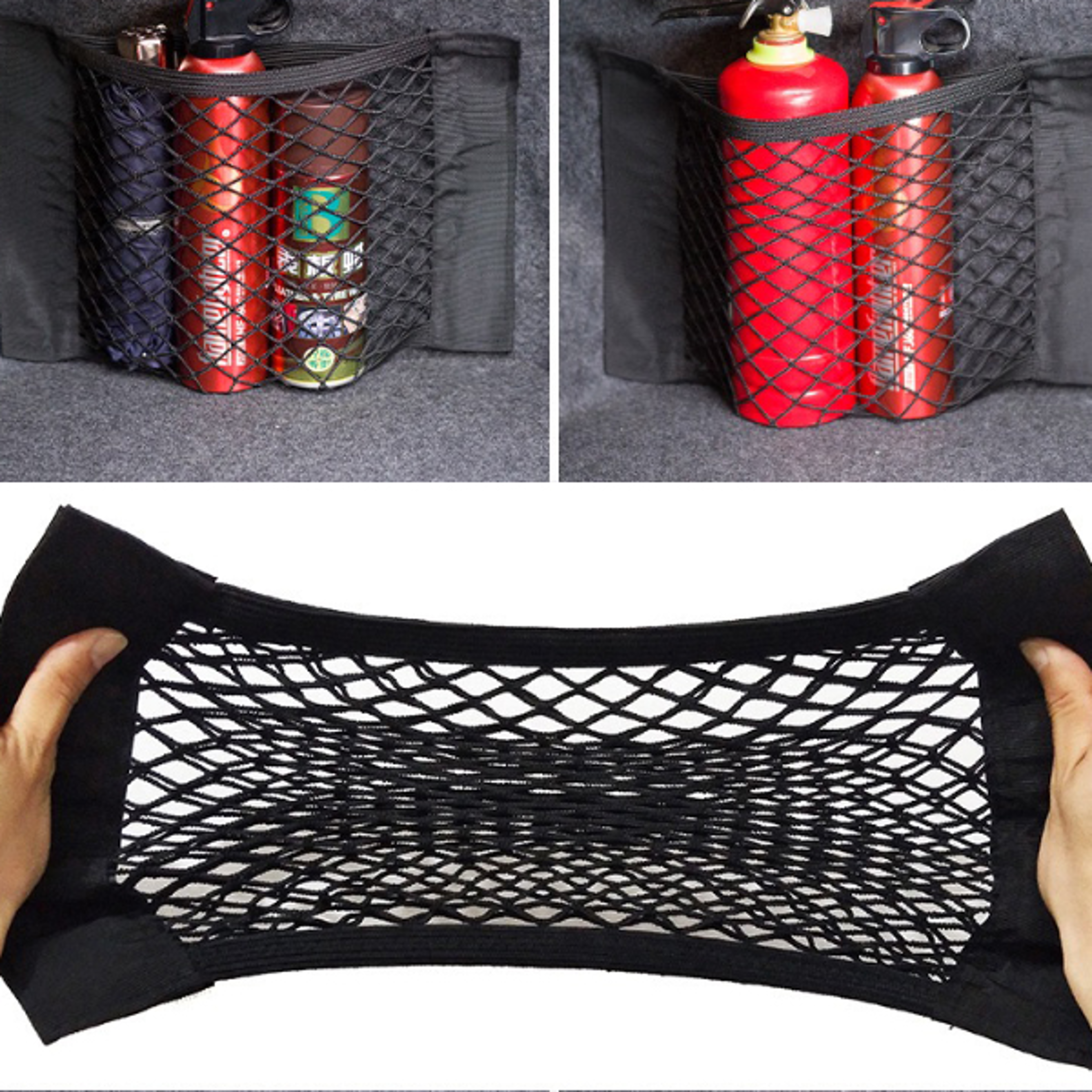 Car Trunk Mesh Organizer Car Tail Storage Net Seat Back Pocket Universal Trunk Bag Auto Magic Tape N