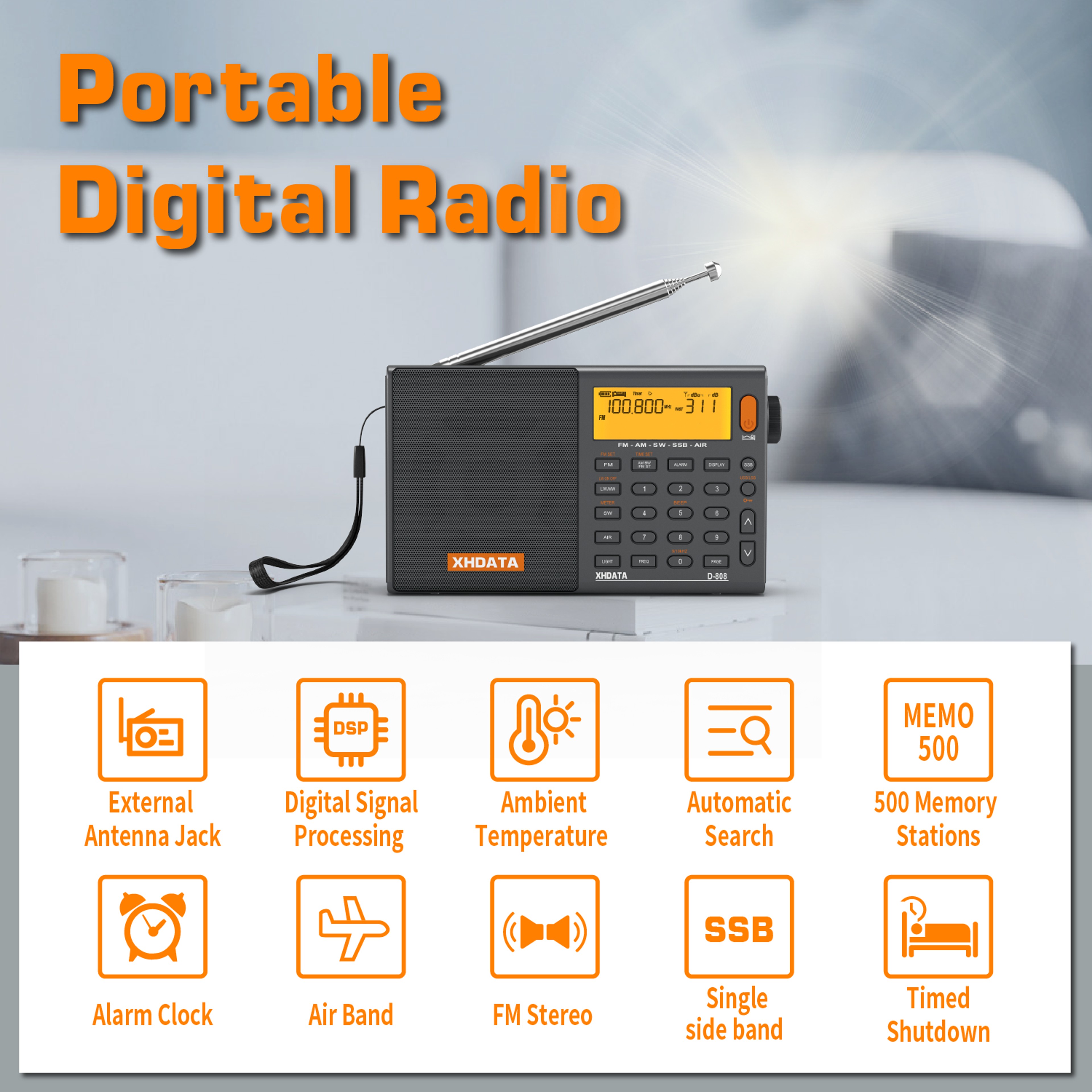 SSB AIR RDS Full Band Portable Radio Rechargeable Deep Sound Stereo Receiver For Global FM Air Band 1