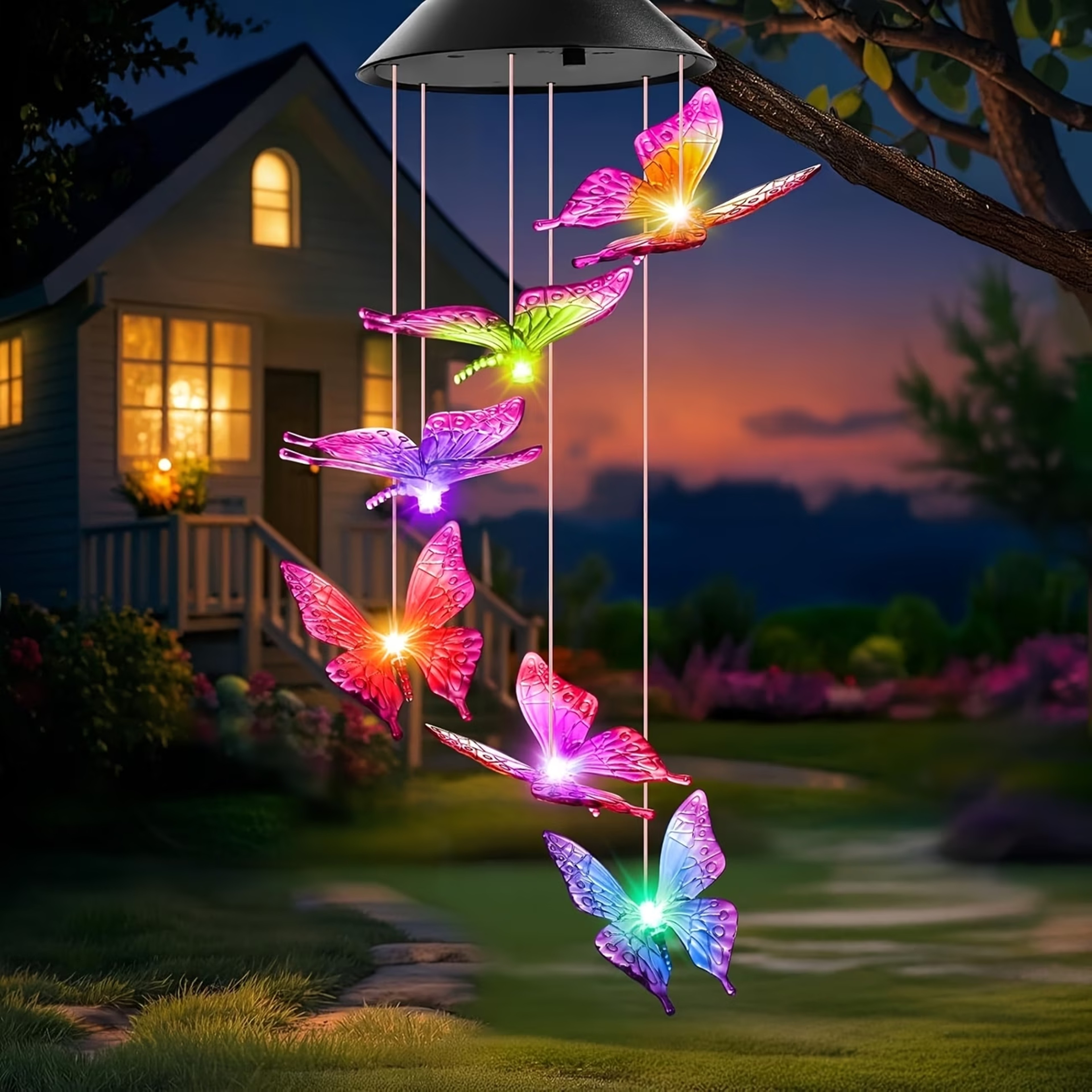 Solar Butterfly Wind Chimes With Color Changing Solar Lights For Garden Patio Outdoor Hanging Decor 7