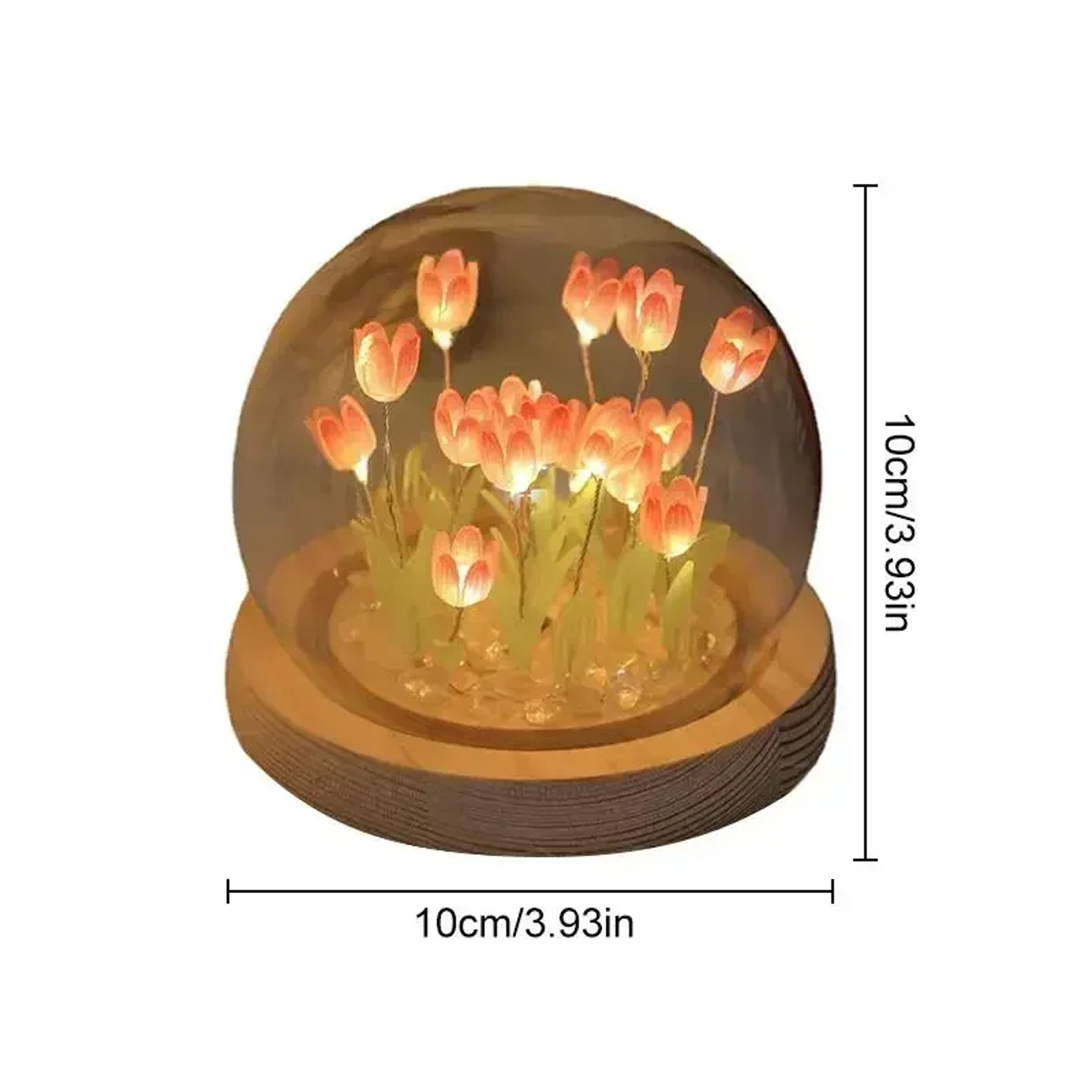DIY Tulip Night Light Glass Dome LED Flower Lamp With Wooden Base For Bedroom Desk Decor Gift 3
