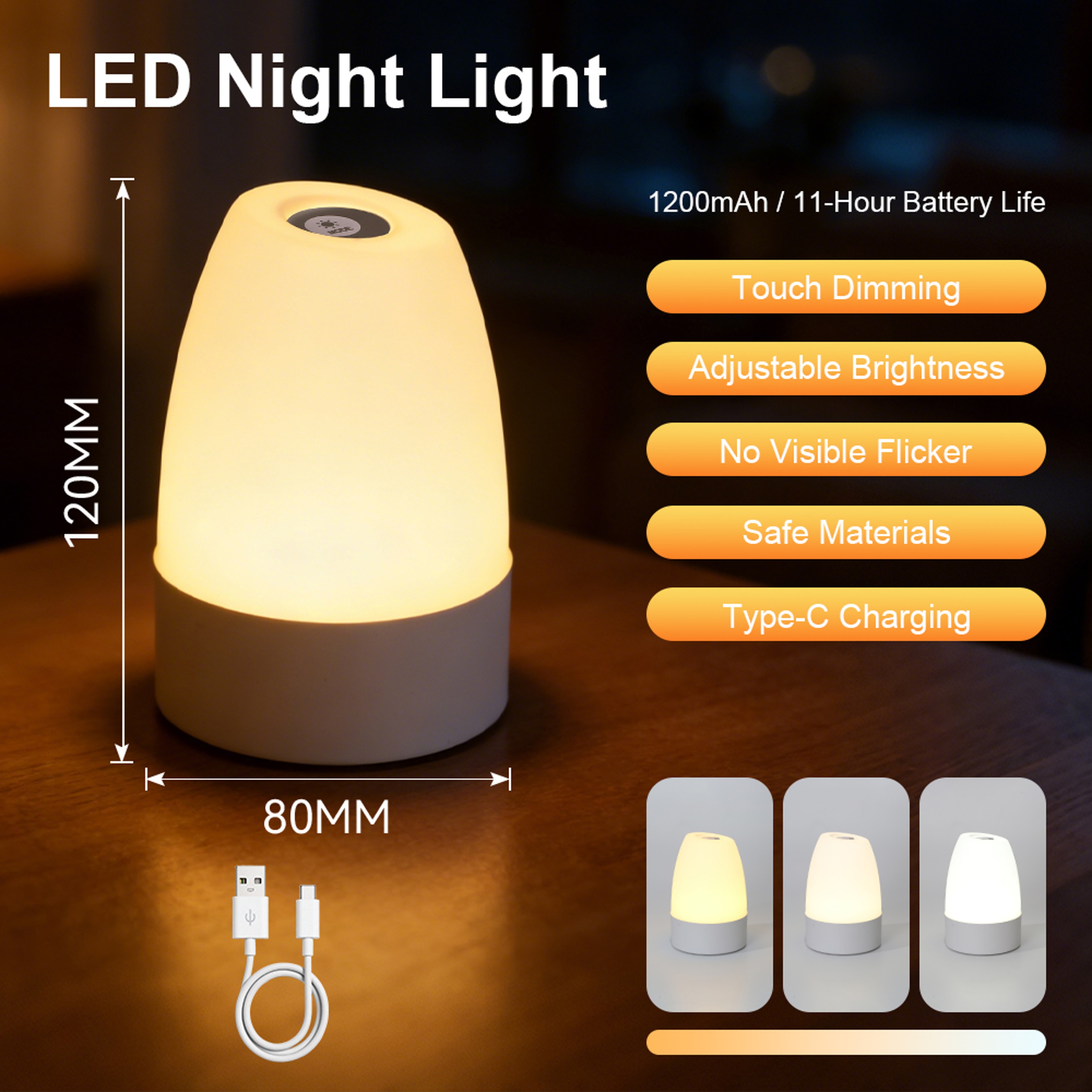 USB Rechargeable Night Light Touch LED Lamp With 3 Color Night Light For Bedroom Hallway Kitchen Cl 3