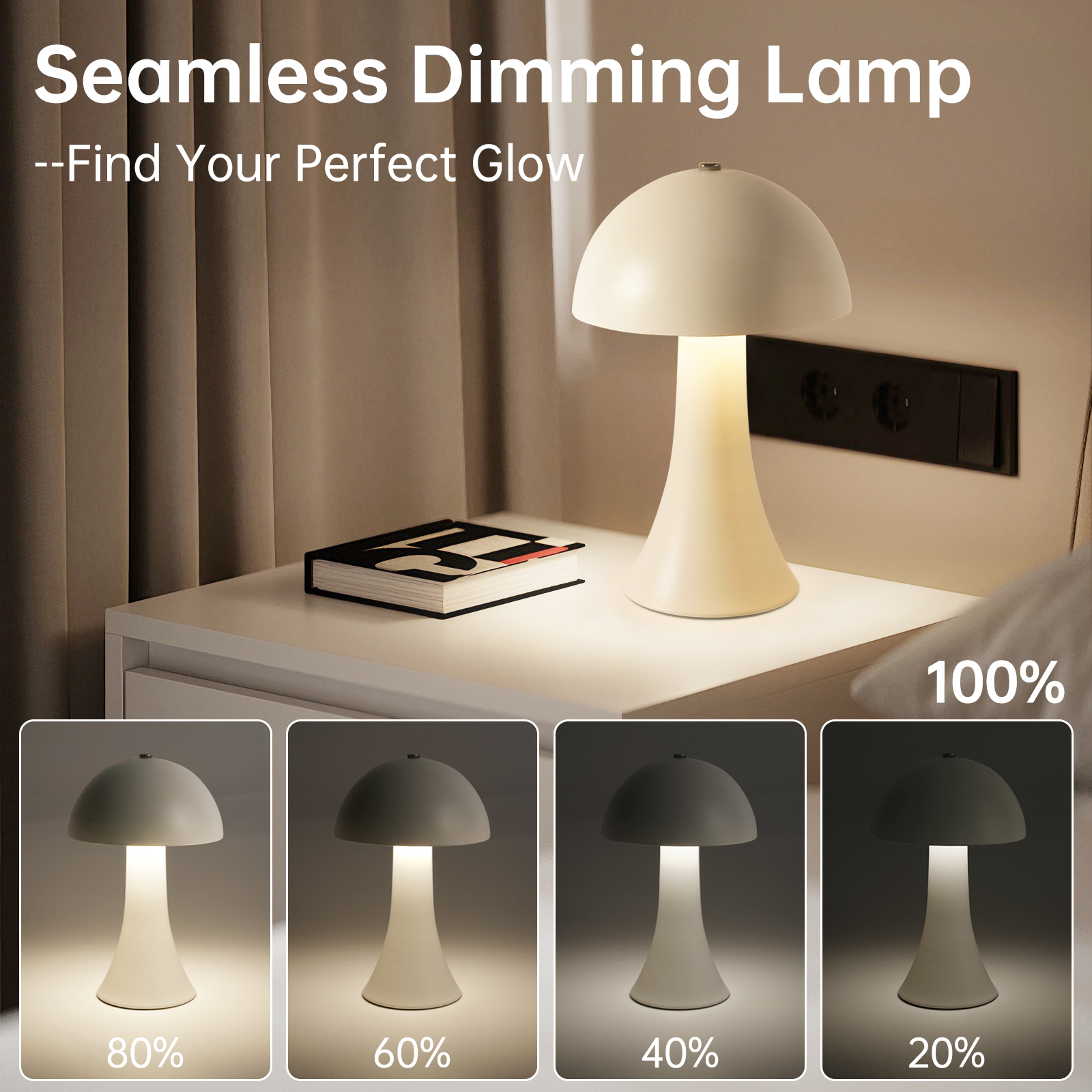KFV Rechargeable Table Lamp Retro Mushroom Bedside Lamp Touch Sensor LED Desk Light 5
