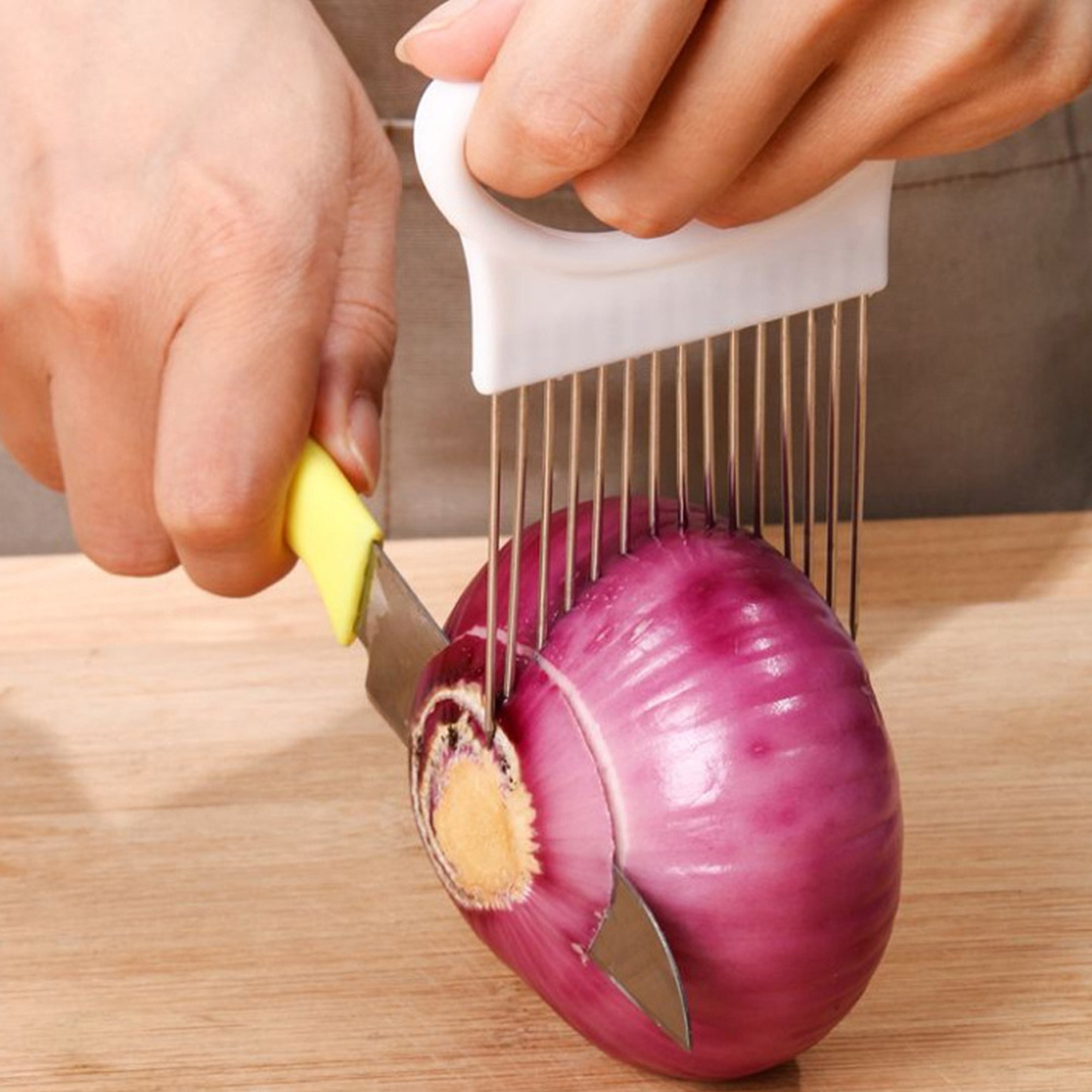 Stainless Steel Onion Holder Fork Vegetable Slicer Tomato Cutting Guide Kitchen Tool 0