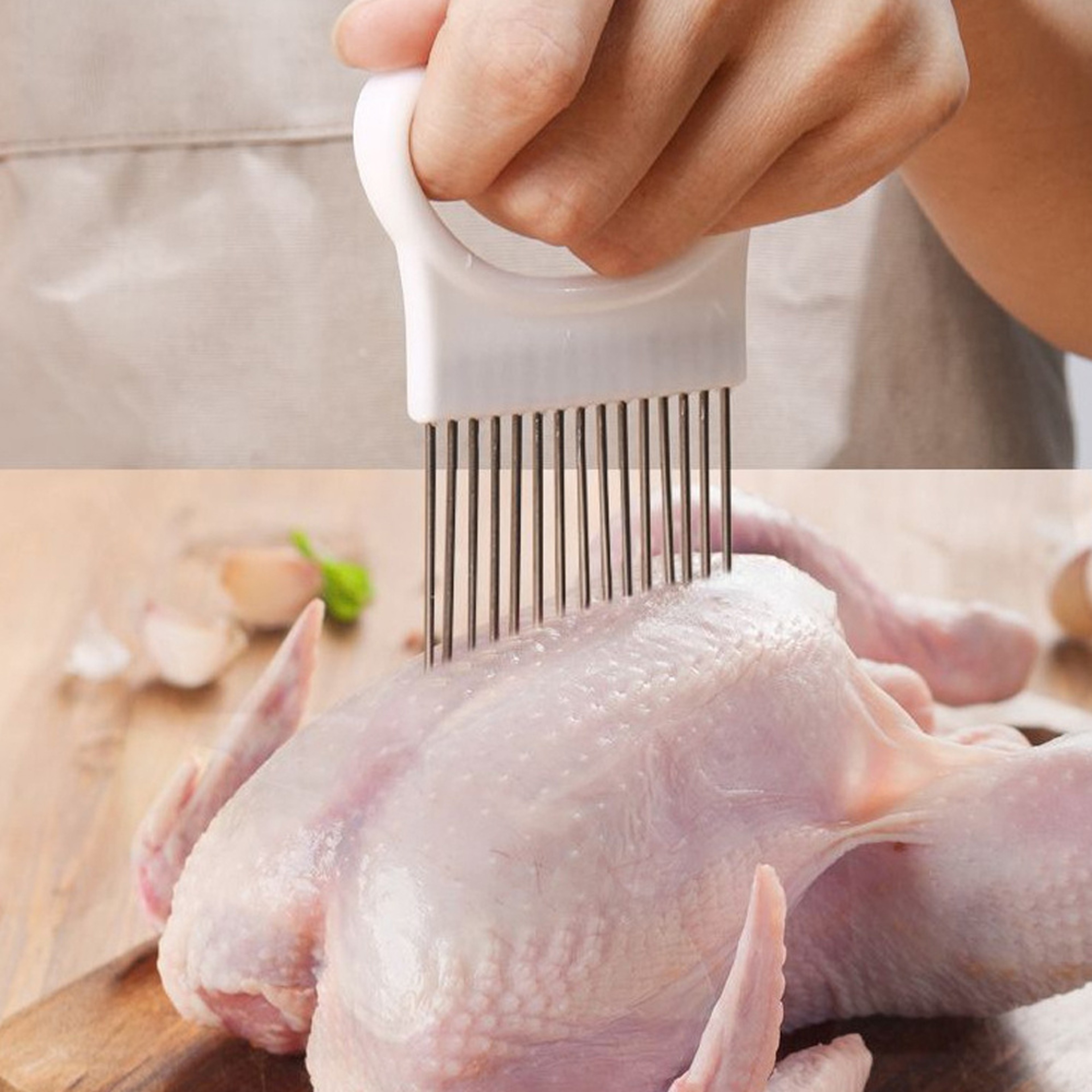 Stainless Steel Onion Holder Fork Vegetable Slicer Tomato Cutting Guide Kitchen Tool 2