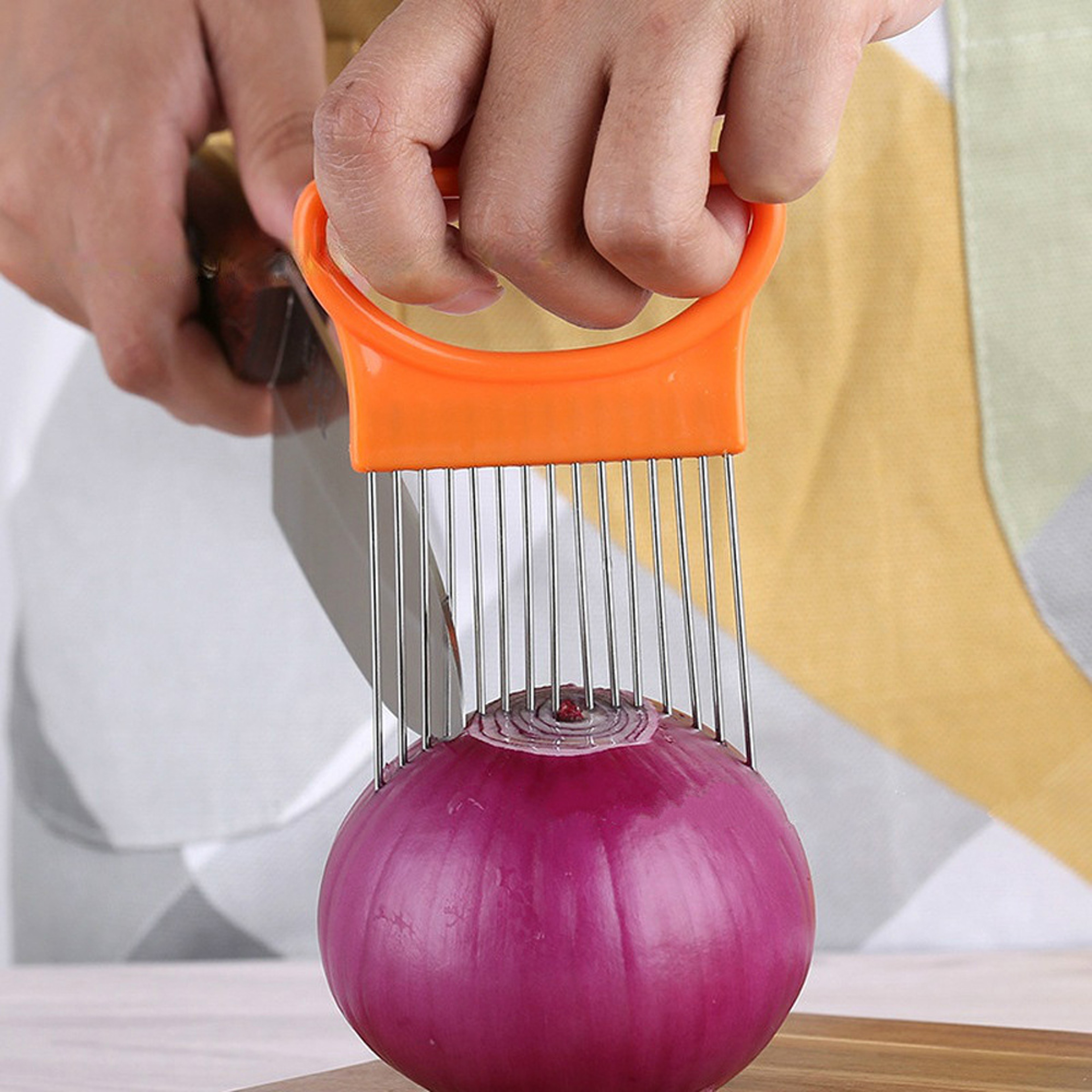 Stainless Steel Onion Holder Fork Vegetable Slicer Tomato Cutting Guide Kitchen Tool 3