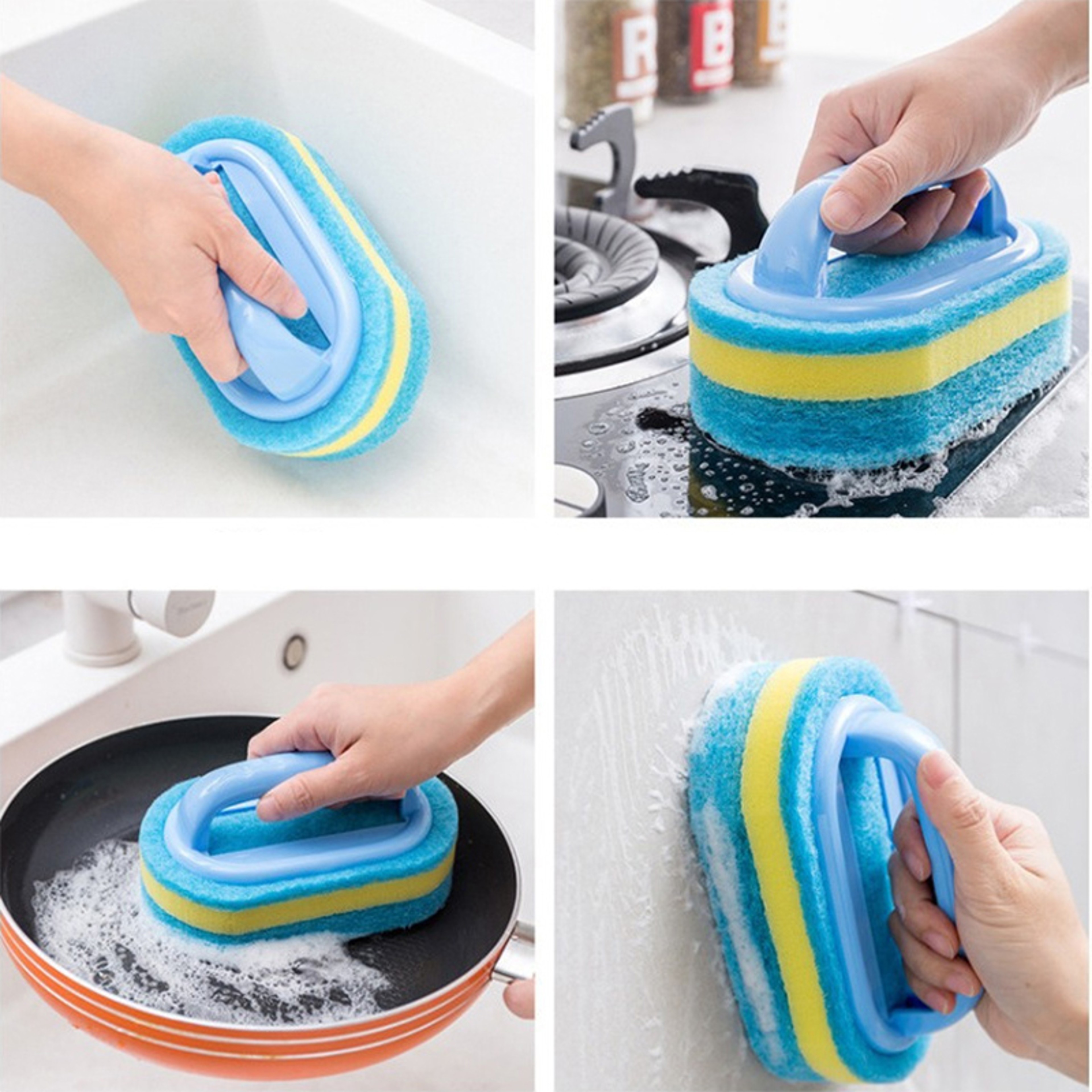 Heavy Duty Cleaning Sponge Brush with Handle for Kitchen Bathroom Tile and Stain Removal – view 5