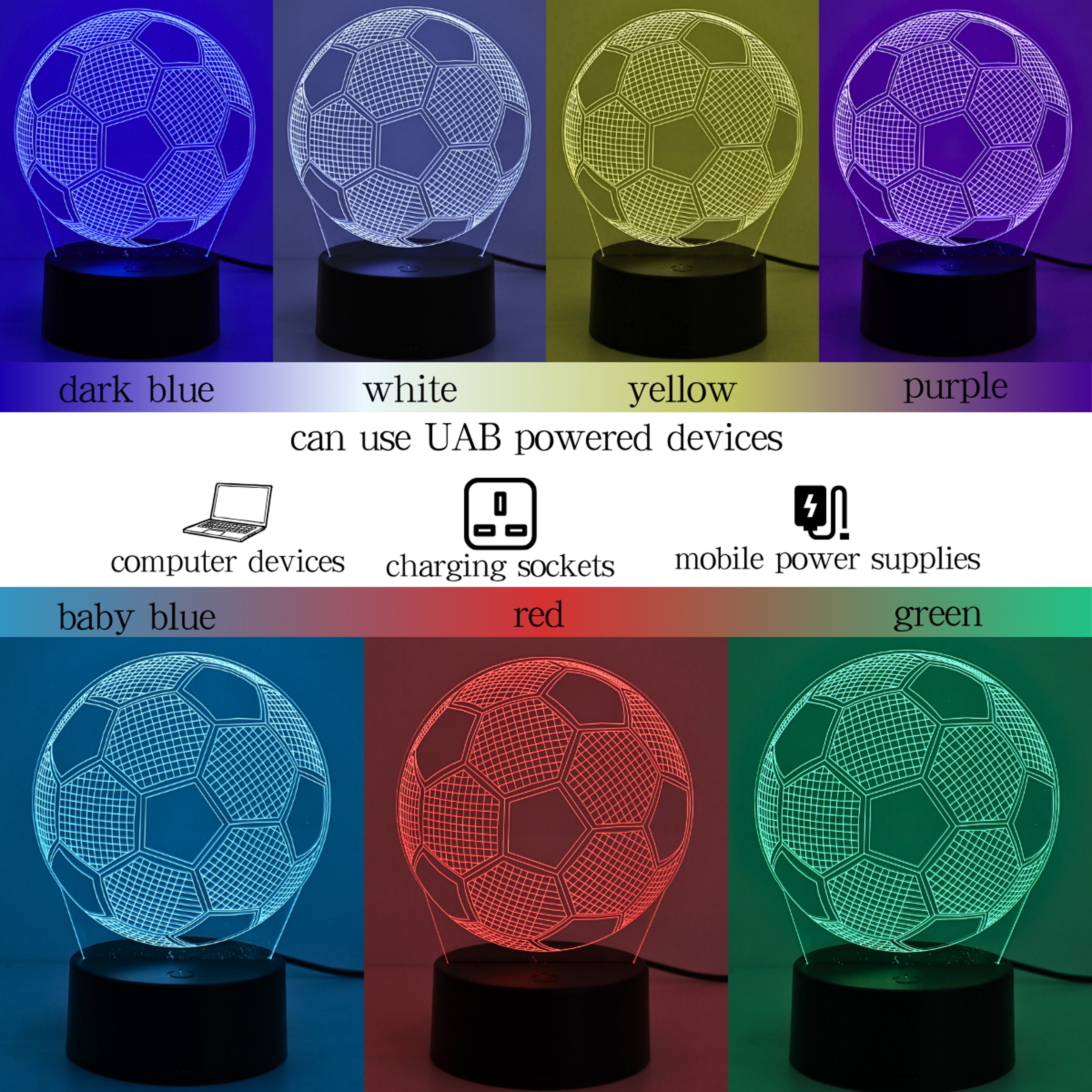 Modern Football Night Light 3D LED Lamp USB Powered Bedroom Decor 4