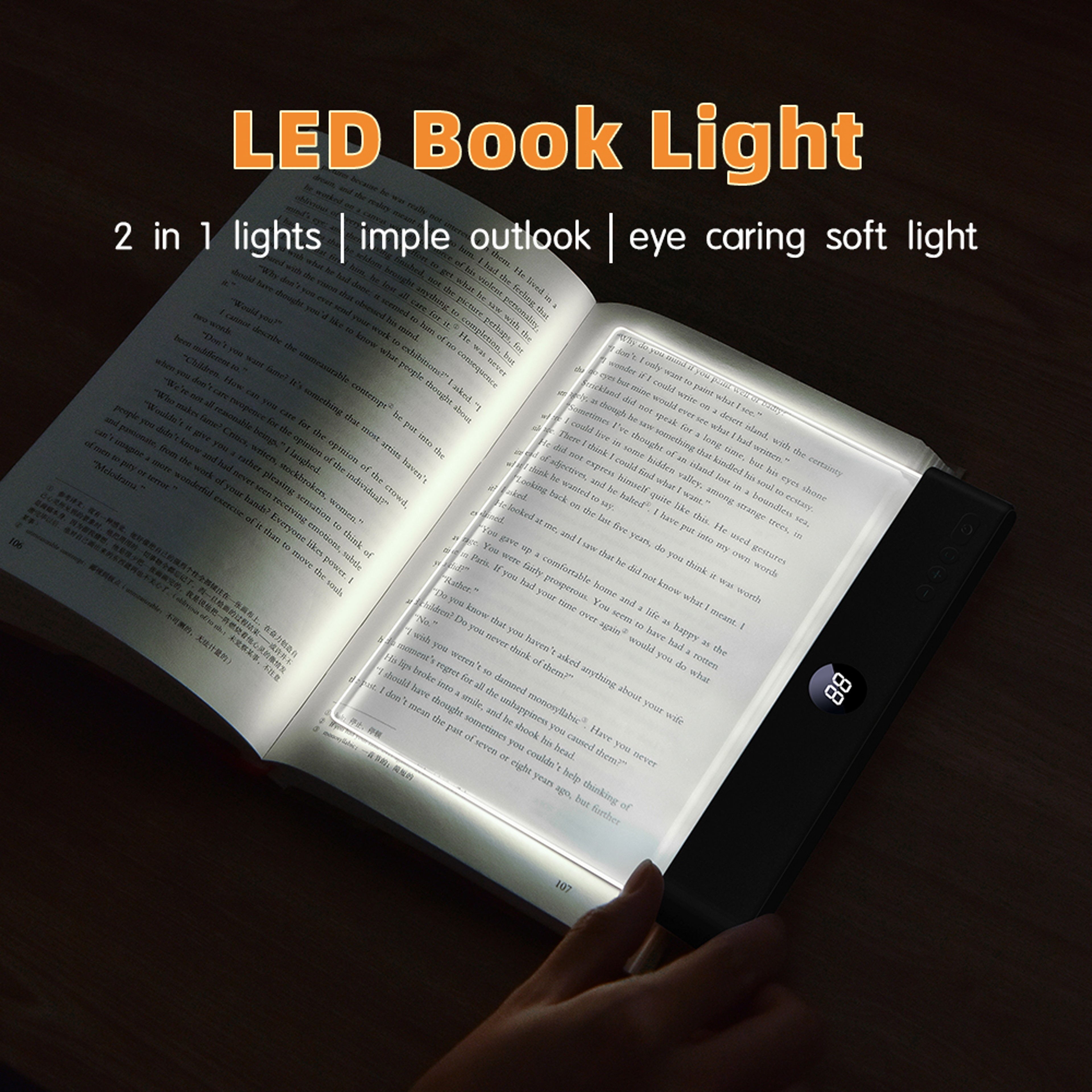 Rechargeable Book Light Flat Acrylic Reading Light With 3 Color Modes Stepless Dimming USB Night La 1