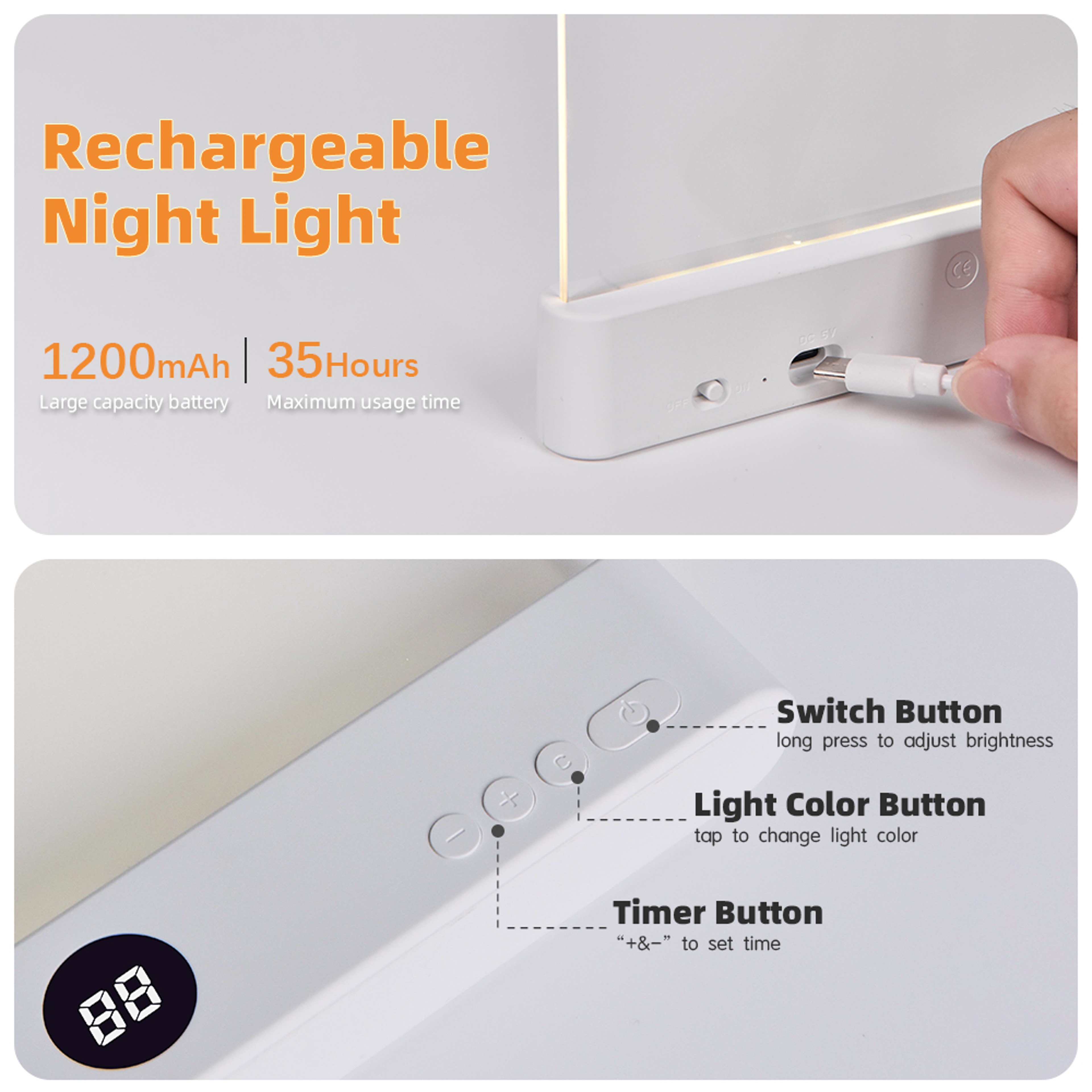 Rechargeable Book Light Flat Acrylic Reading Light With 3 Color Modes Stepless Dimming USB Night La 4