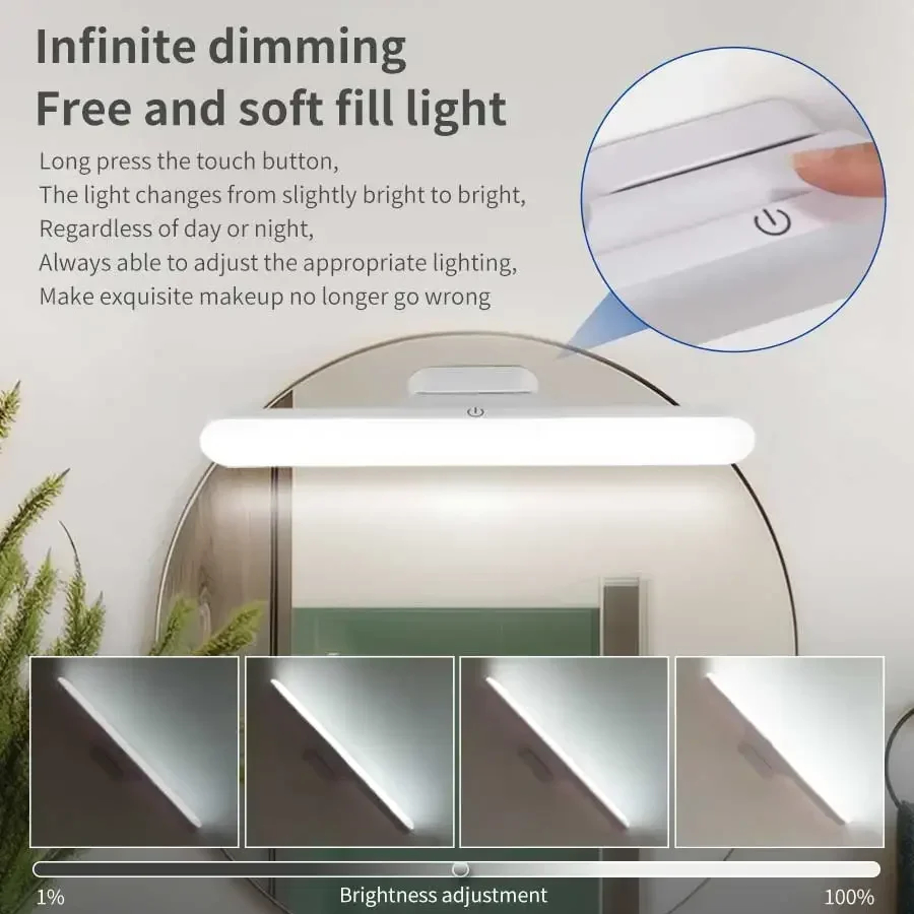 Rechargeable LED Makeup Mirror Light Magnetic Touch Dimmable Vanity Light Bar 3