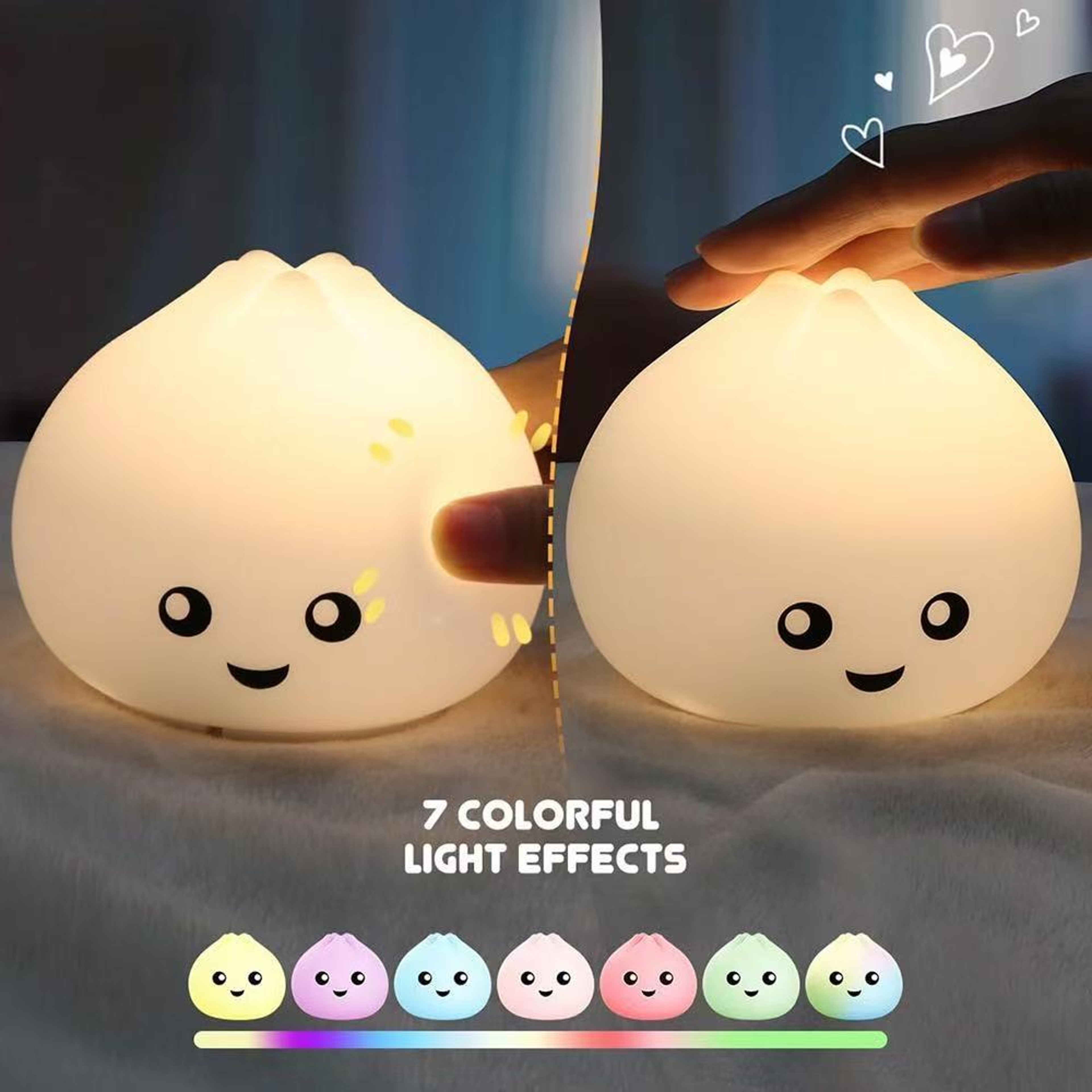 Cute Silicone Night Light Rechargeable Kids Bedside Lamp Soft Touch LED Ambient Light 6