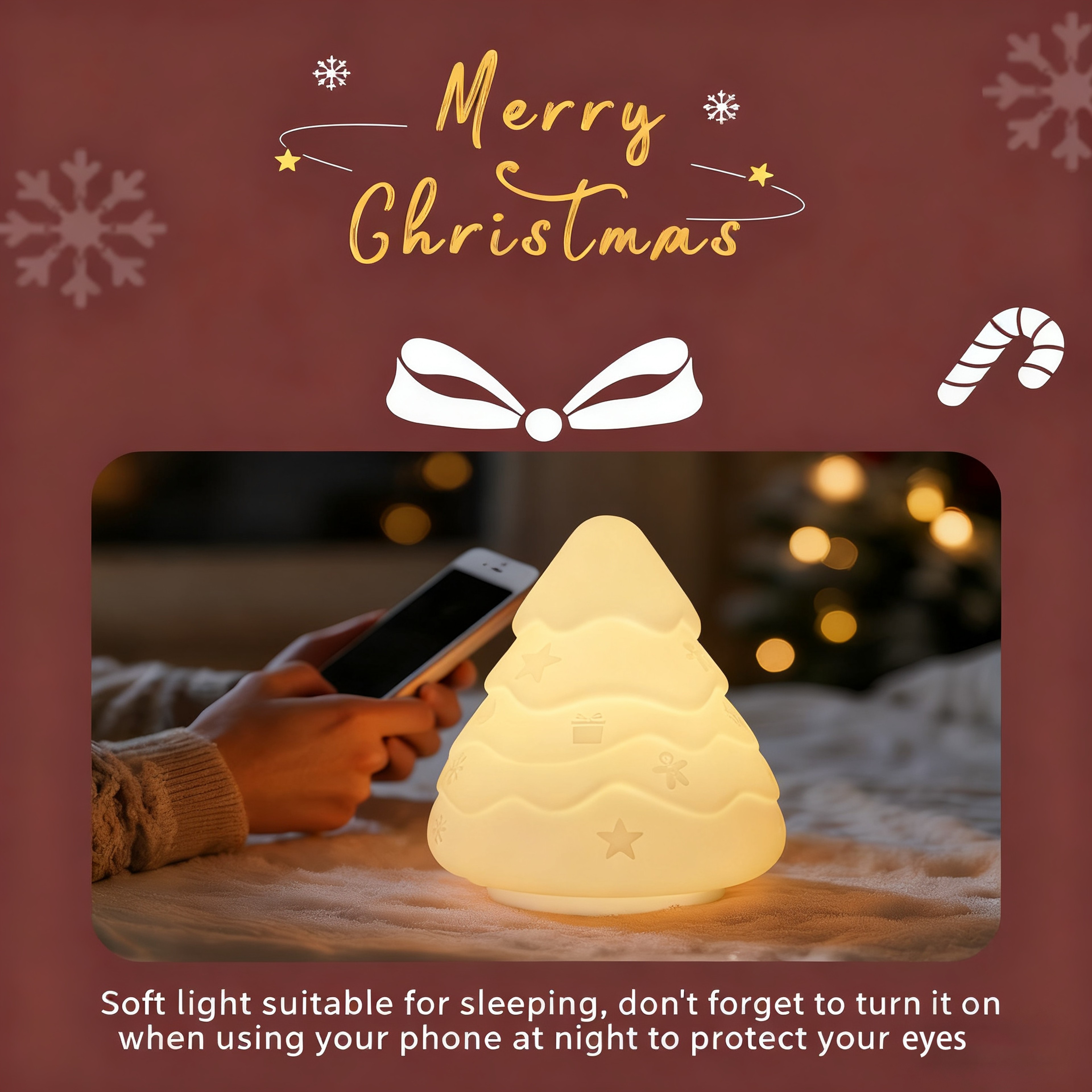 Christmas Night Light Rechargeable Bedside Lamp Touch Control LED Ambient Light Snowman Christmas T 5