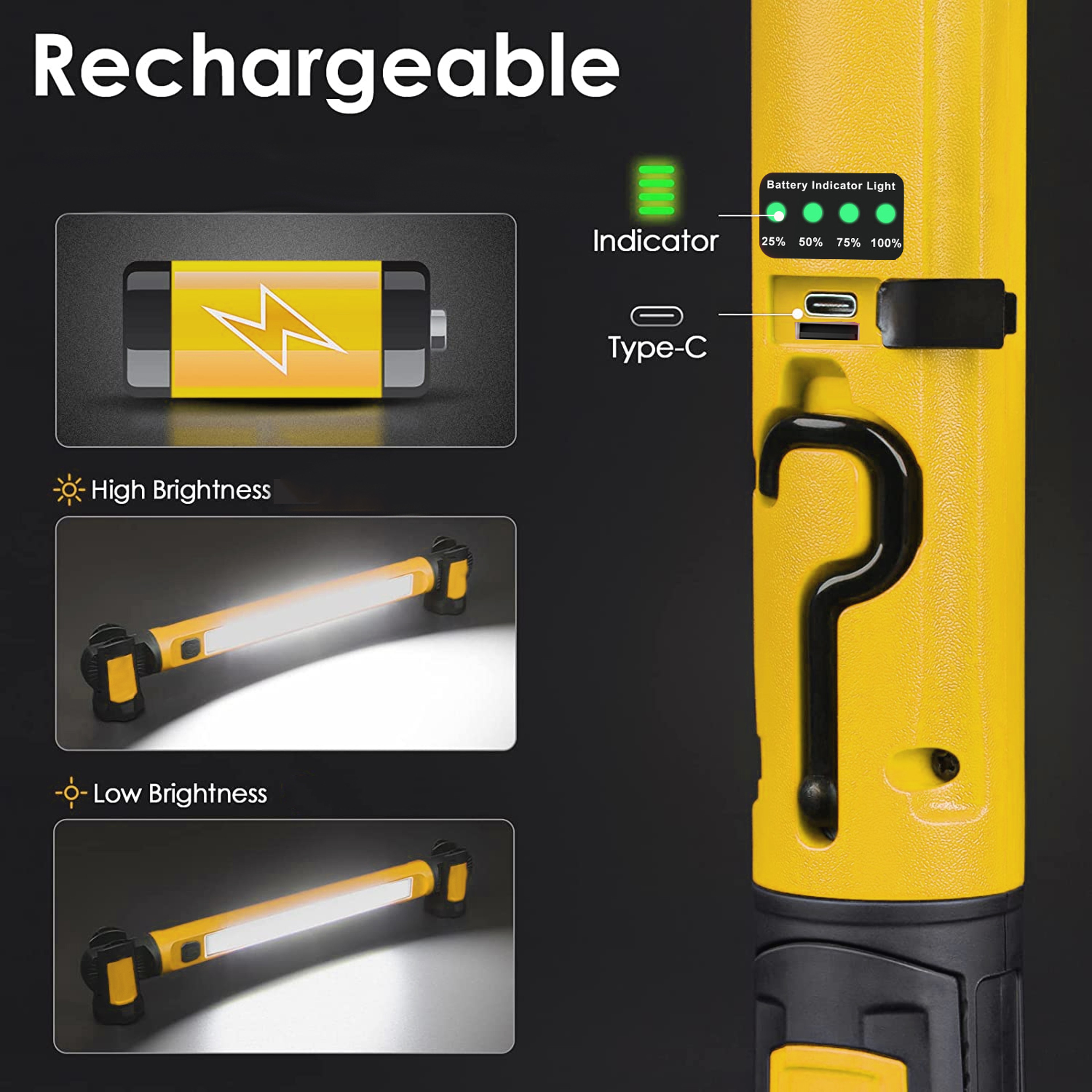 Ultra Bright Magnetic Work Light 3000LM Rechargeable Under Hood LED Mechanic Light 5200mAh 3