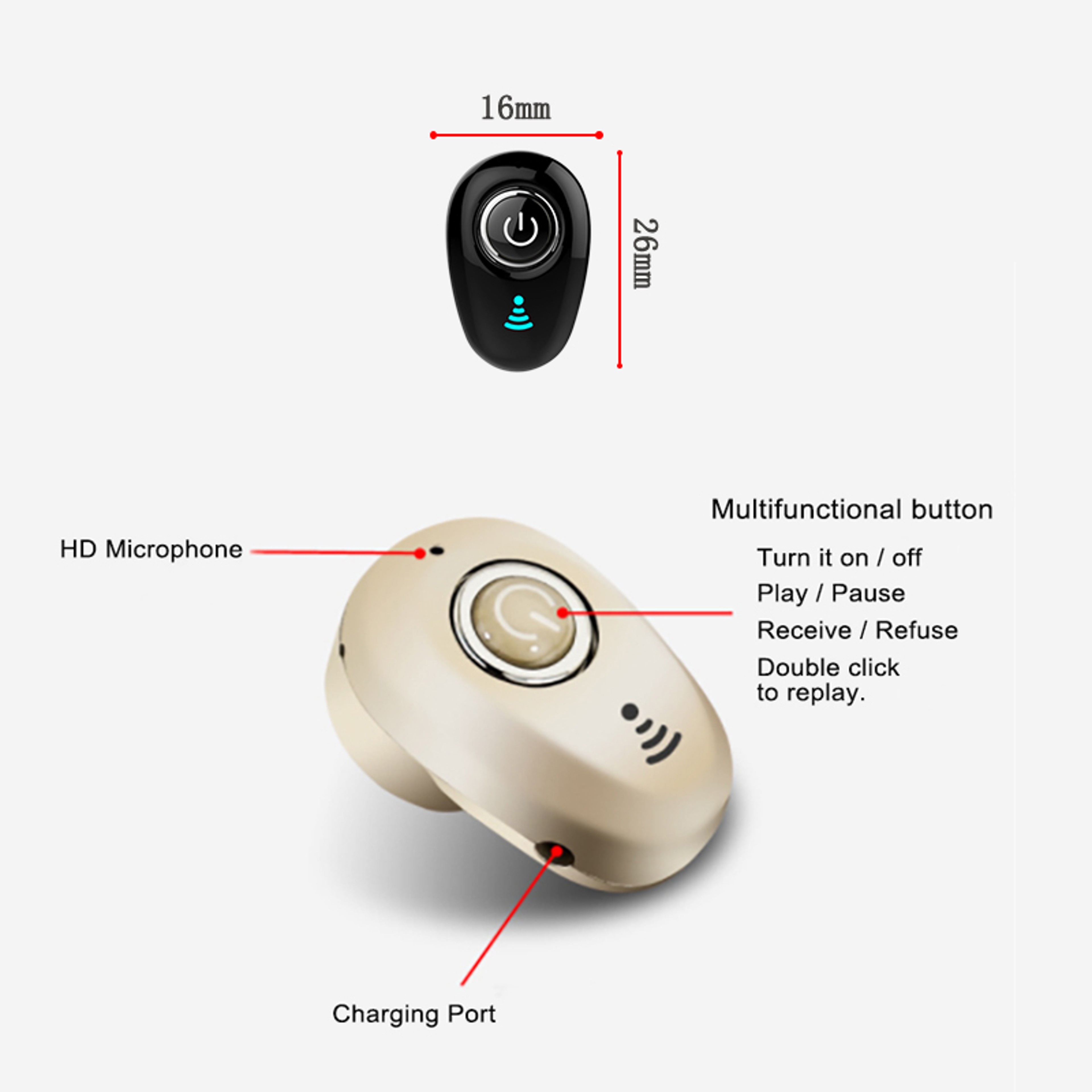 Mini Wireless Earbuds With Noise Cancelling Microphone Bluetooth Stereo Headphones 4
