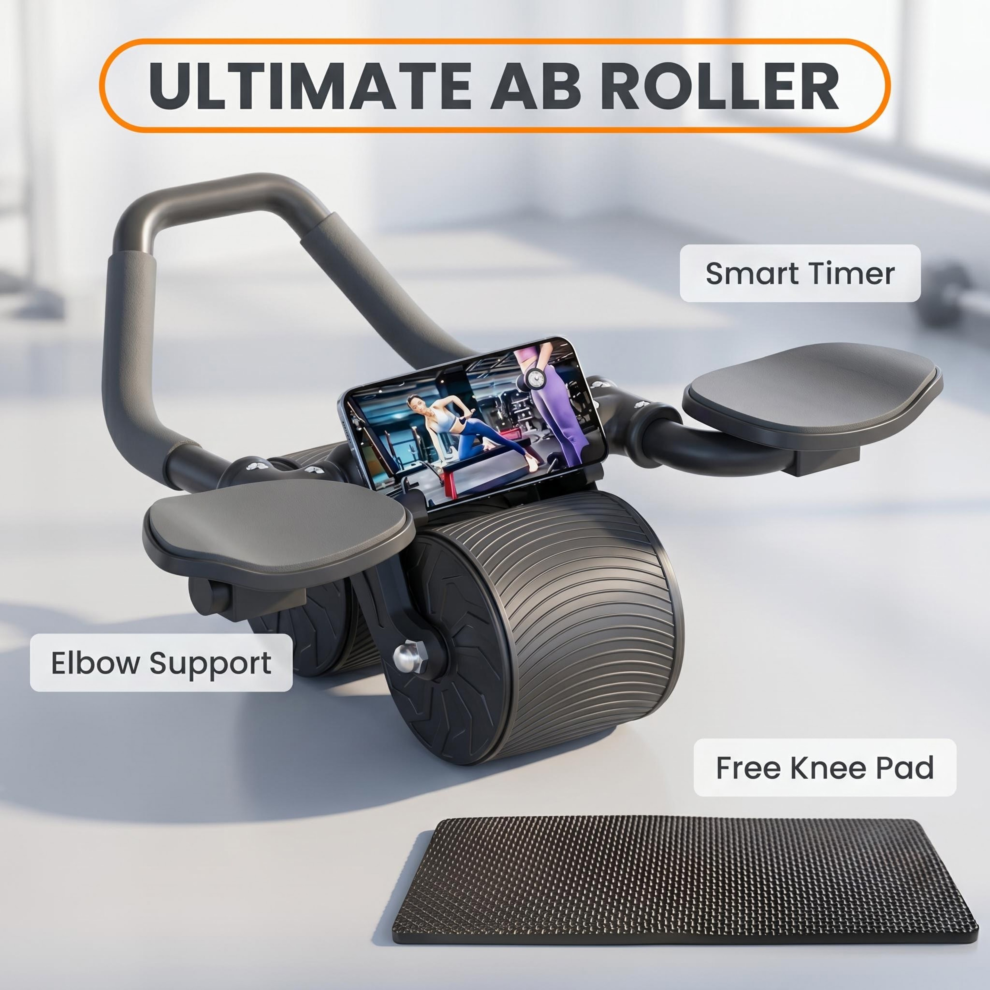 Automatic Rebound Ab Roller Wheel With Knee Pad Phone Holder  Timer For Home Core Workouts 6