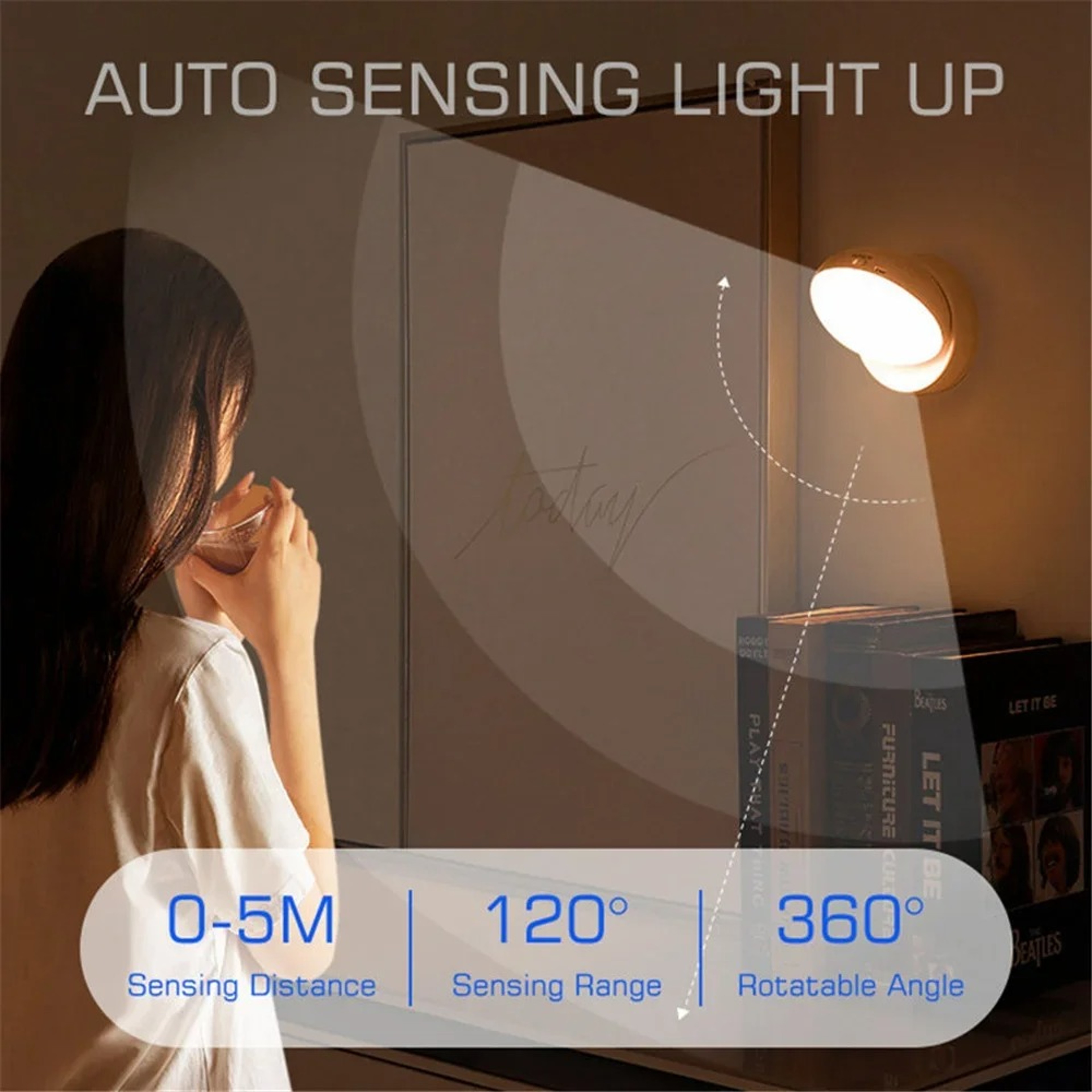 Smart Round Motion Sensor Night Light USB Rechargeable LED Wall Lamp For Bedroom Hallway Bathroom 4
