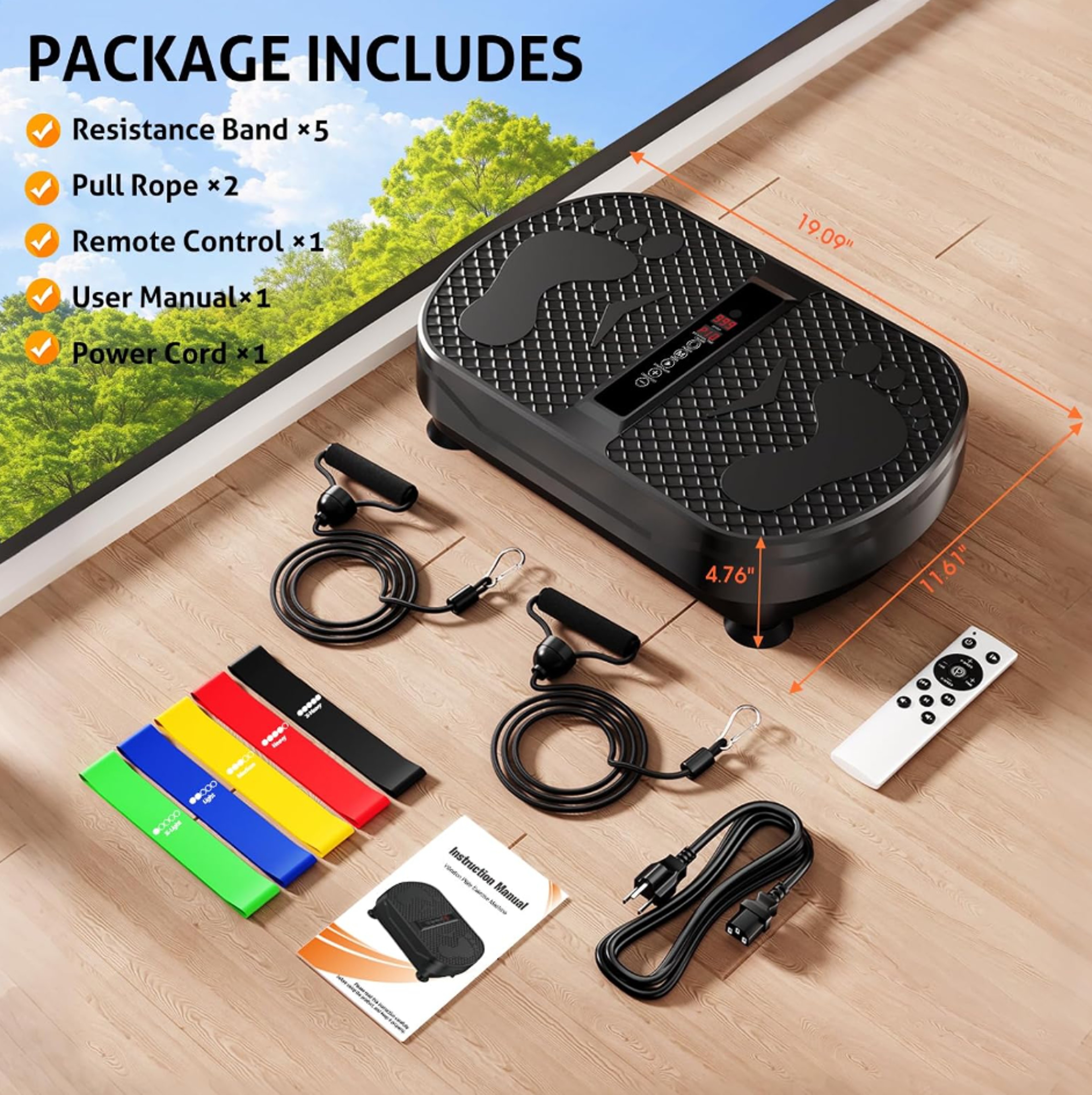 Whole Body Vibration Plate Exercise Machine with Resistance Bands and Remote Control – view 6