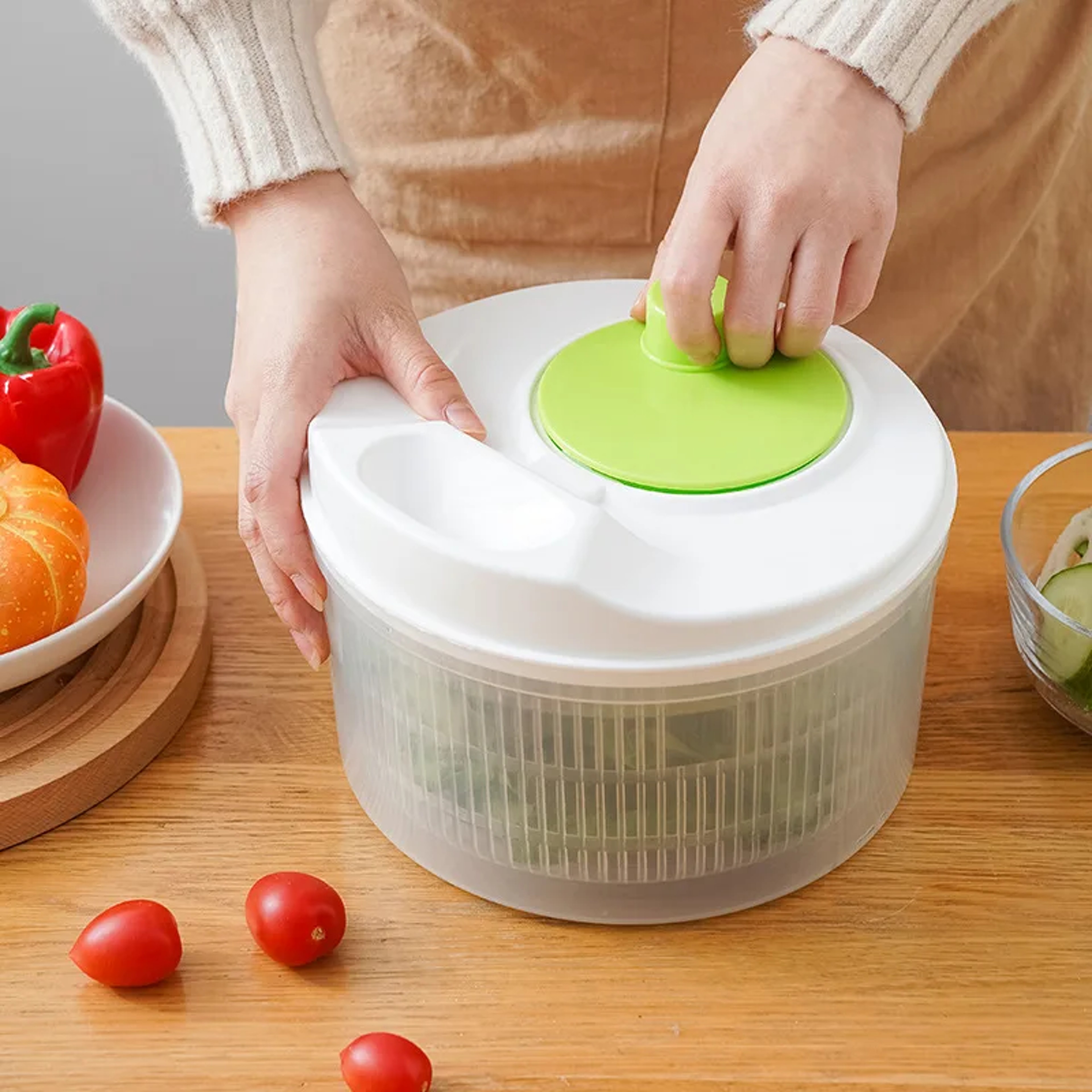 QuickSpin Manual Salad Spinner And Vegetable Dryer Drain Basket 1