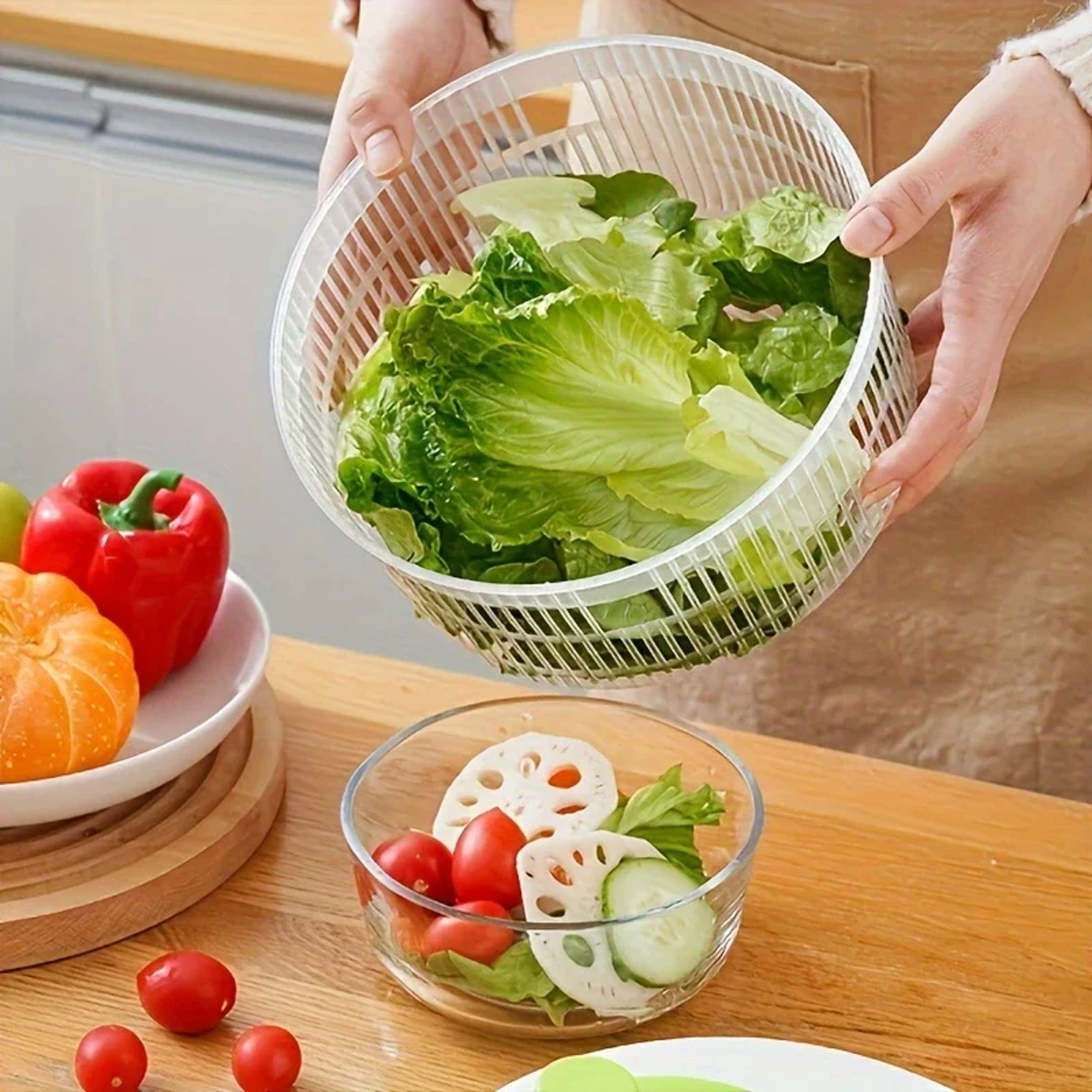 QuickSpin Manual Salad Spinner And Vegetable Dryer Drain Basket 5