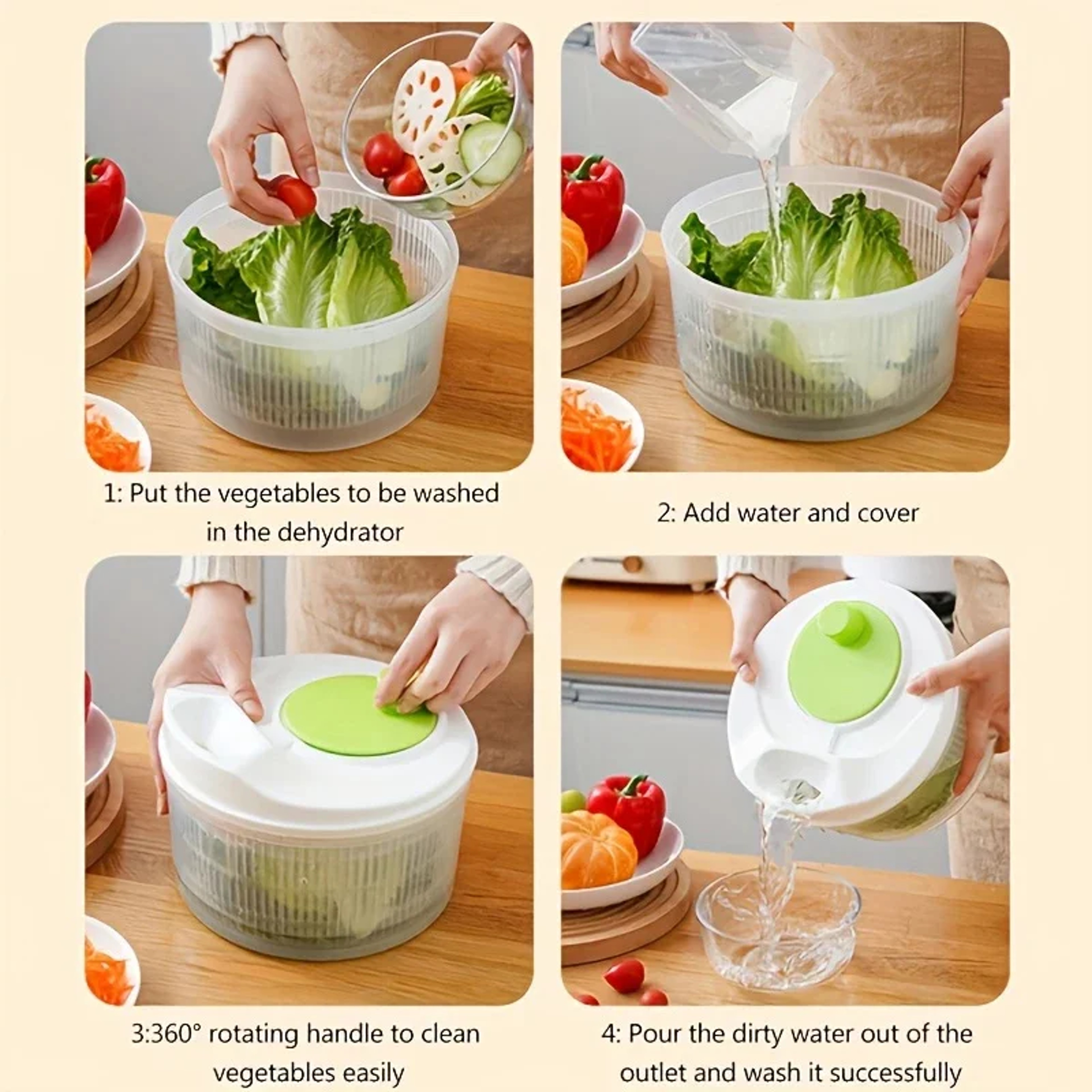 QuickSpin Manual Salad Spinner And Vegetable Dryer Drain Basket 4