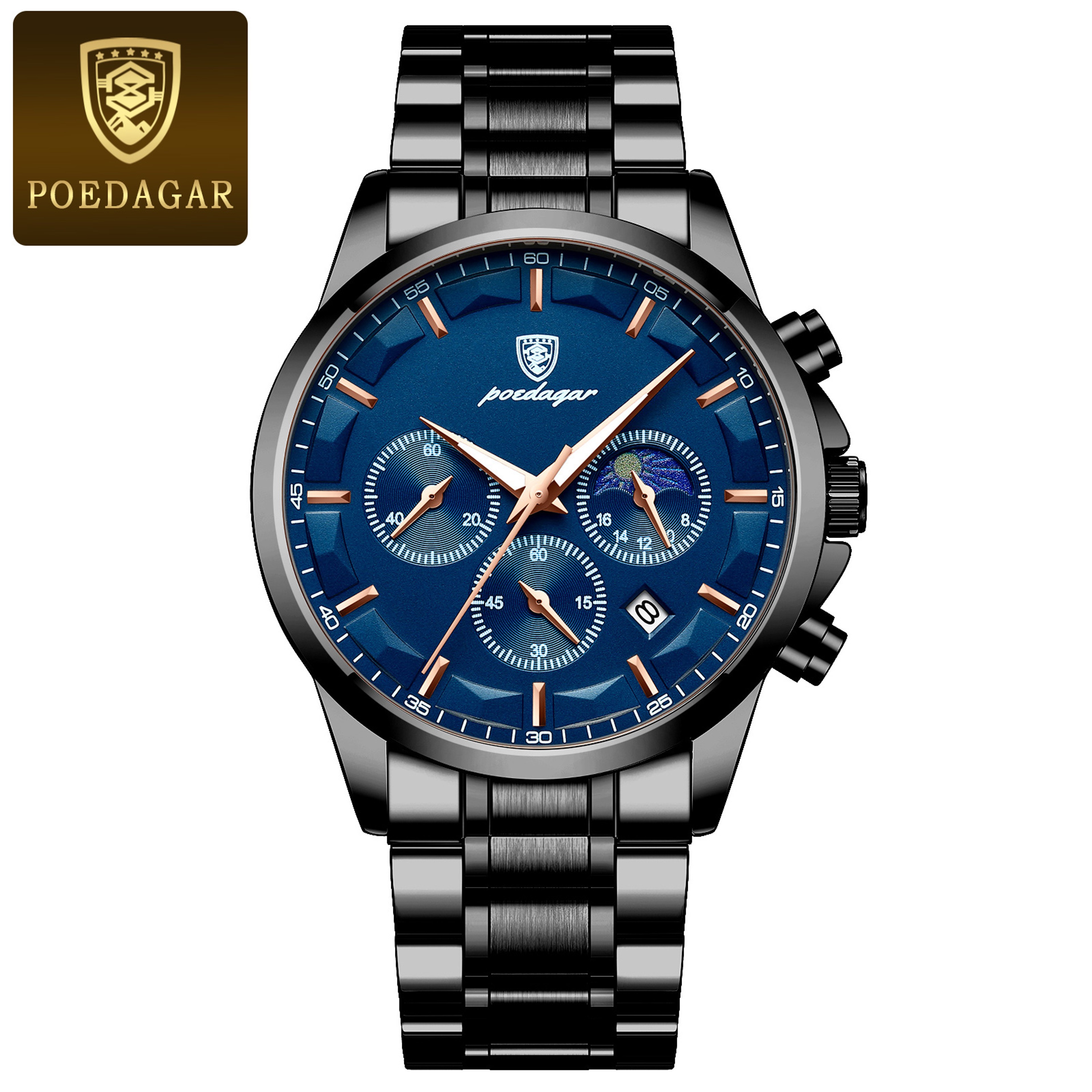 Mens Chronograph Watch Stainless Steel Waterproof Quartz Watch 7
