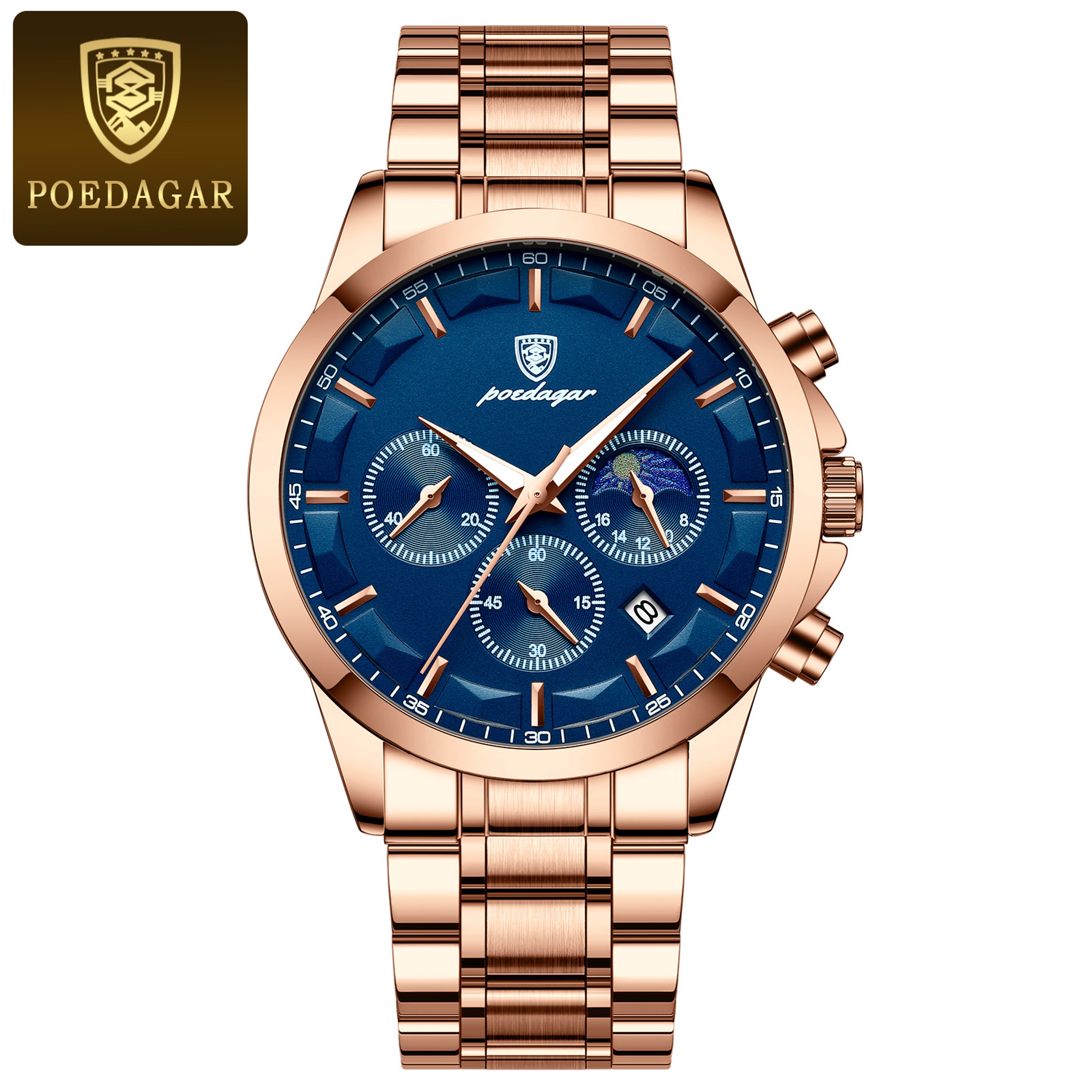 Mens Chronograph Watch Stainless Steel Waterproof Quartz Watch 9