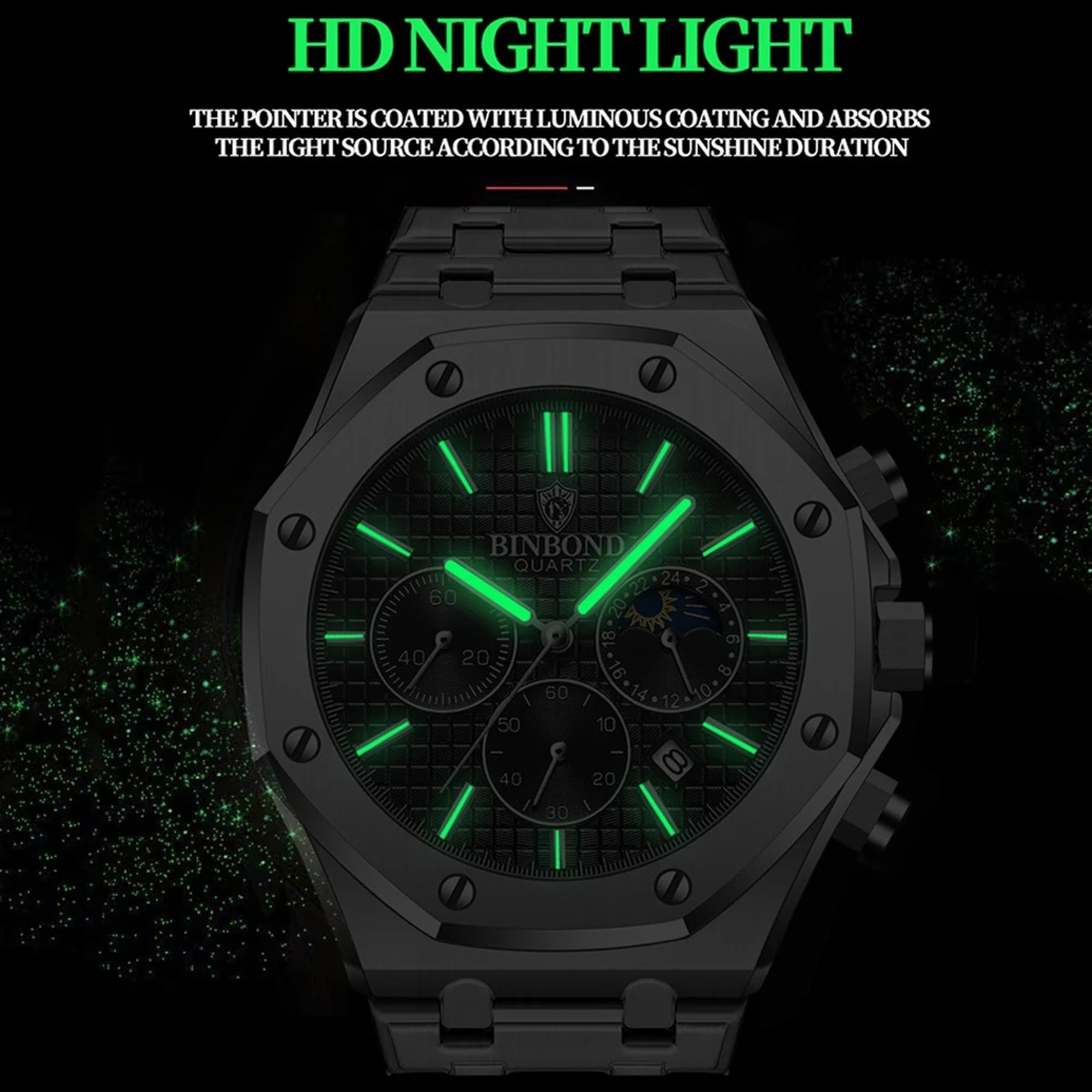 Mens Chronograph Watch Waterproof Luminous Quartz Stainless Steel – view 3
