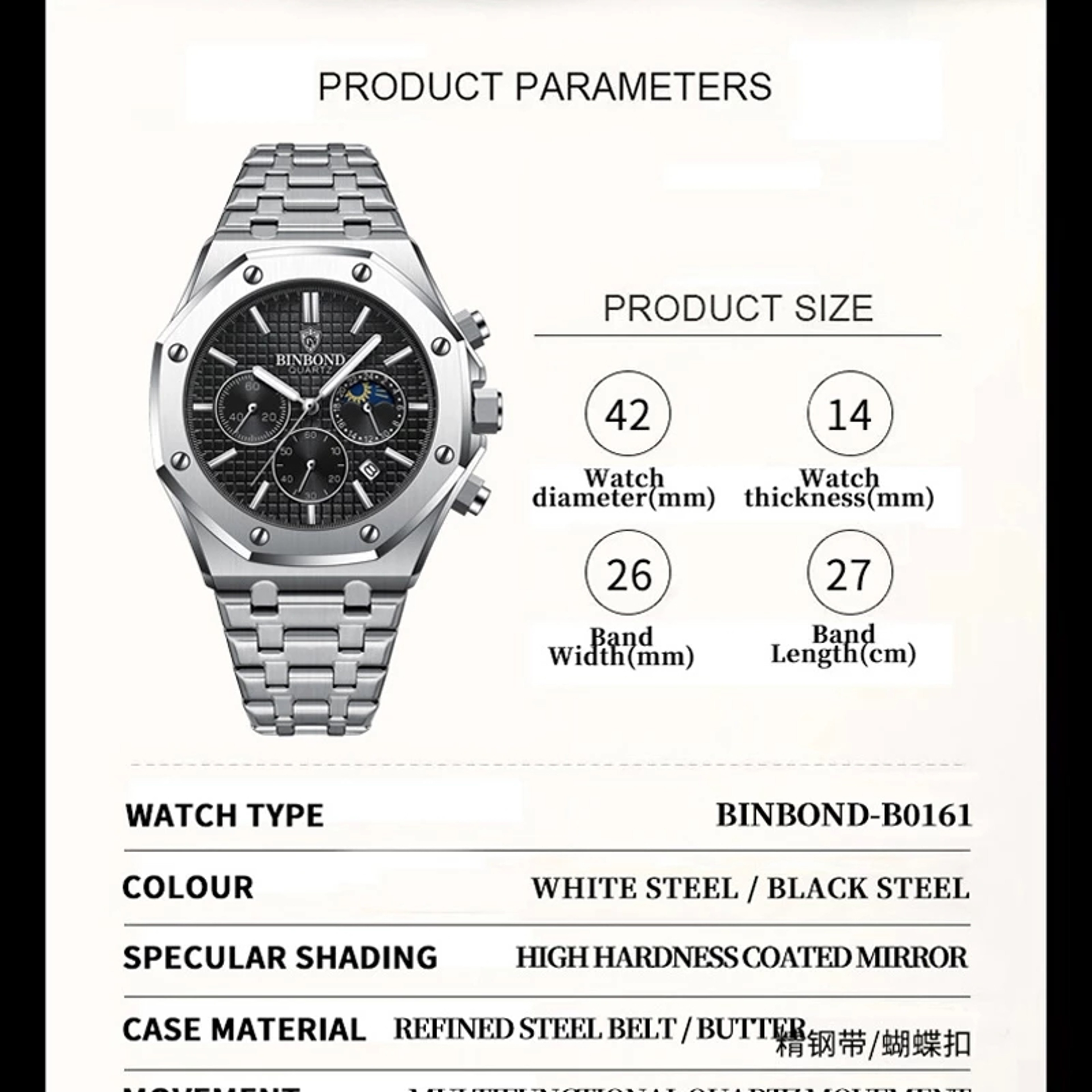 Mens Chronograph Watch Waterproof Luminous Quartz Stainless Steel – view 4