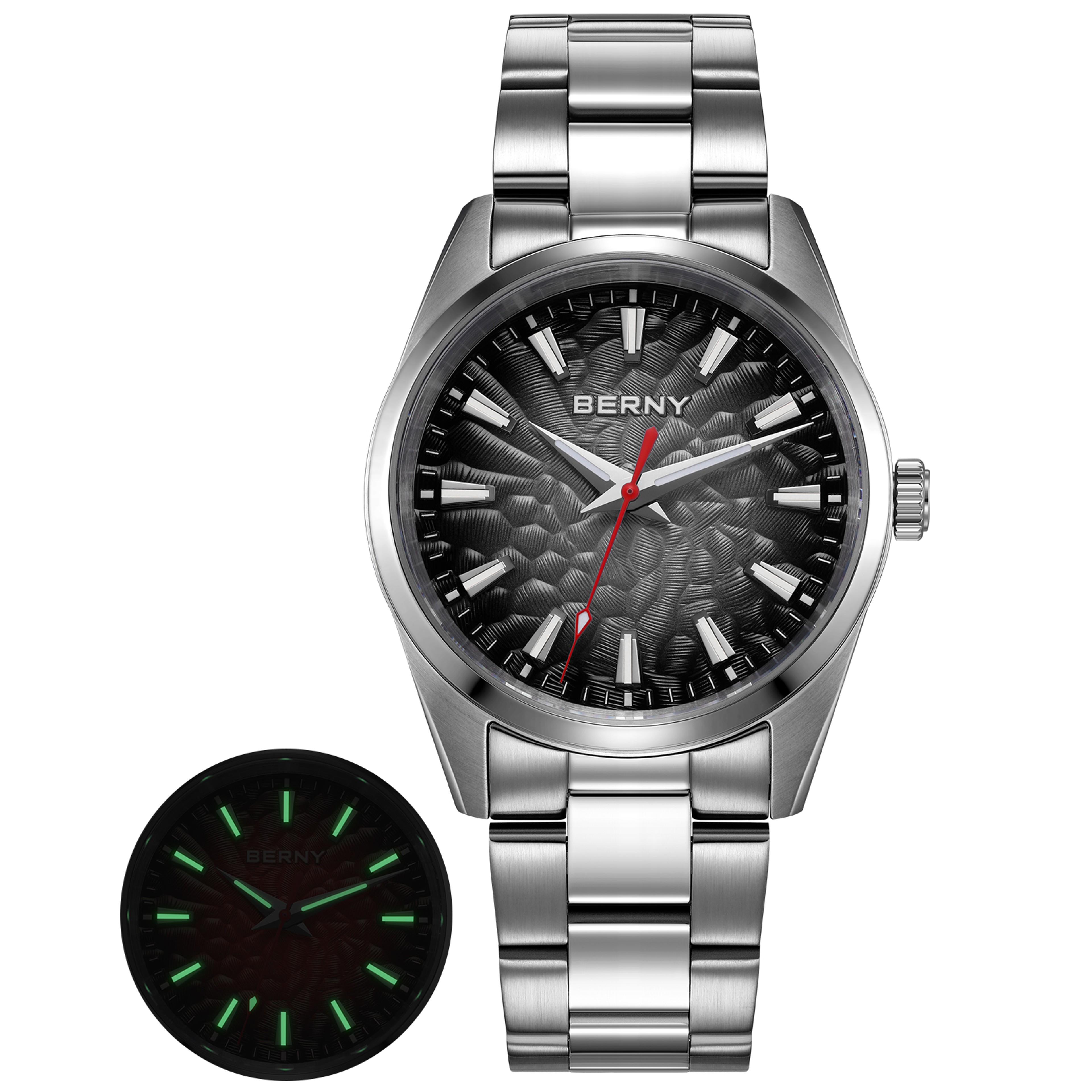 Mens Sapphire Quartz Watch 10ATM Luminous Stainless Steel Dress Watch 5