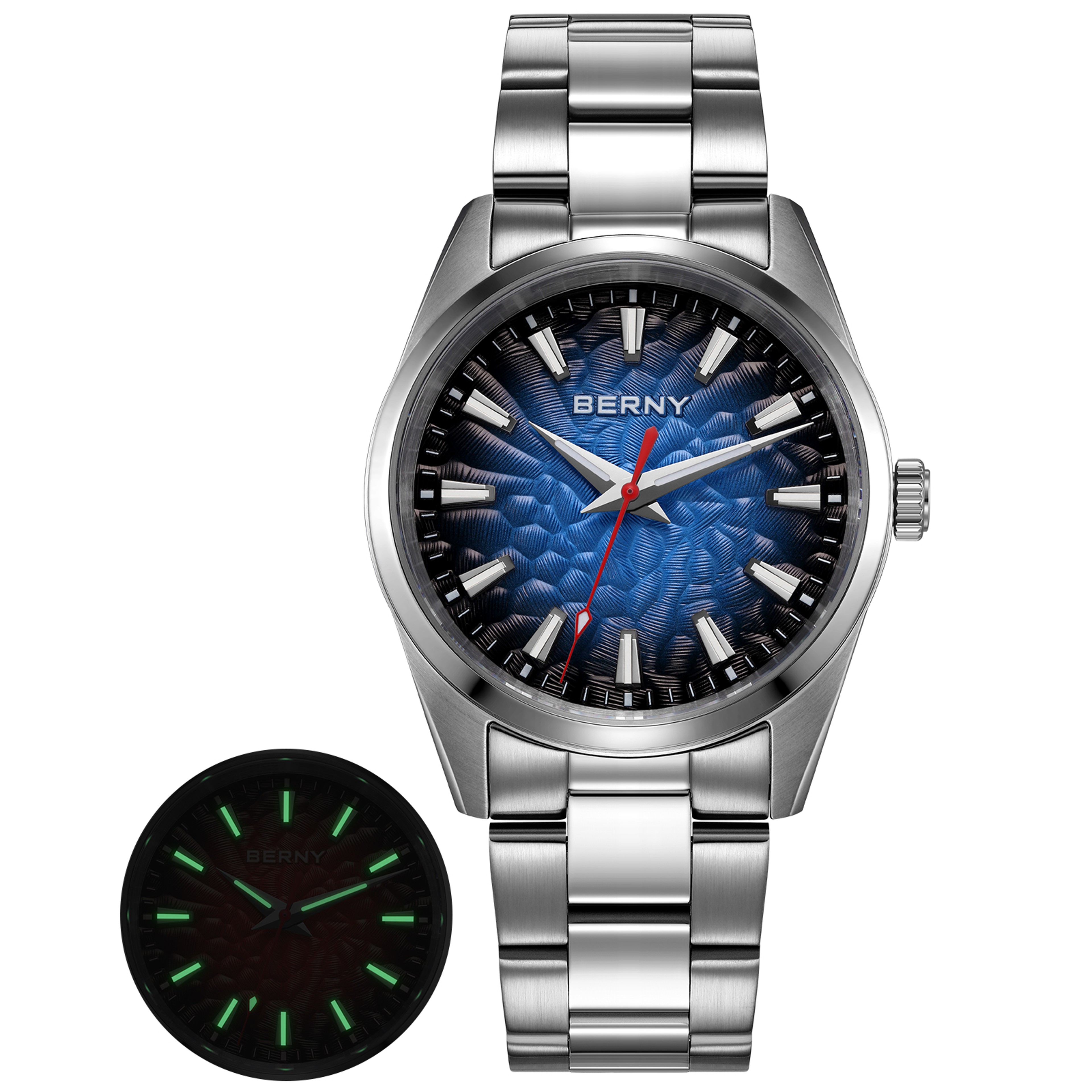 Mens Sapphire Quartz Watch 10ATM Luminous Stainless Steel Dress Watch 13