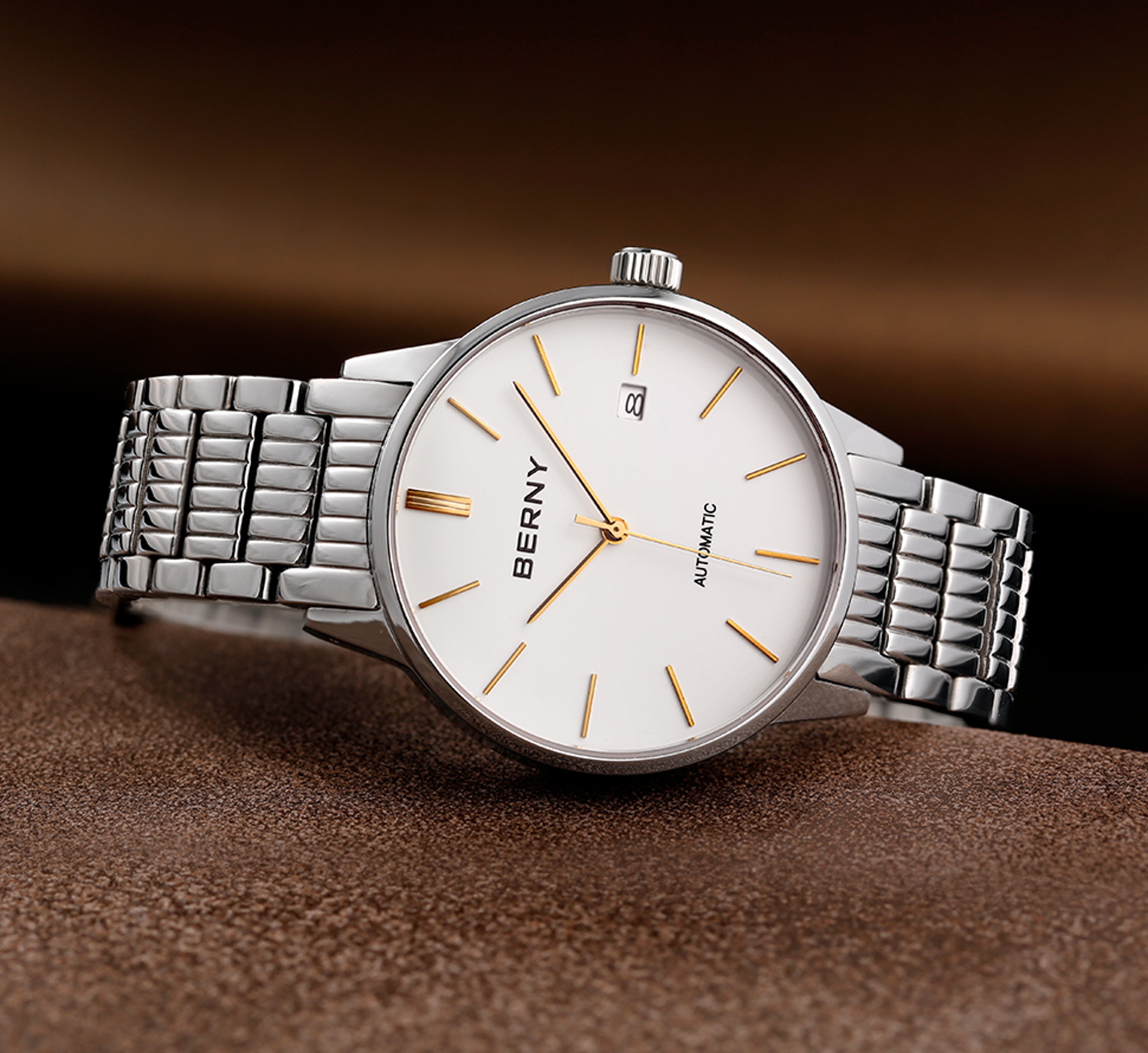 Mens Automatic Dress Watch Sapphire Crystal Stainless Steel 5